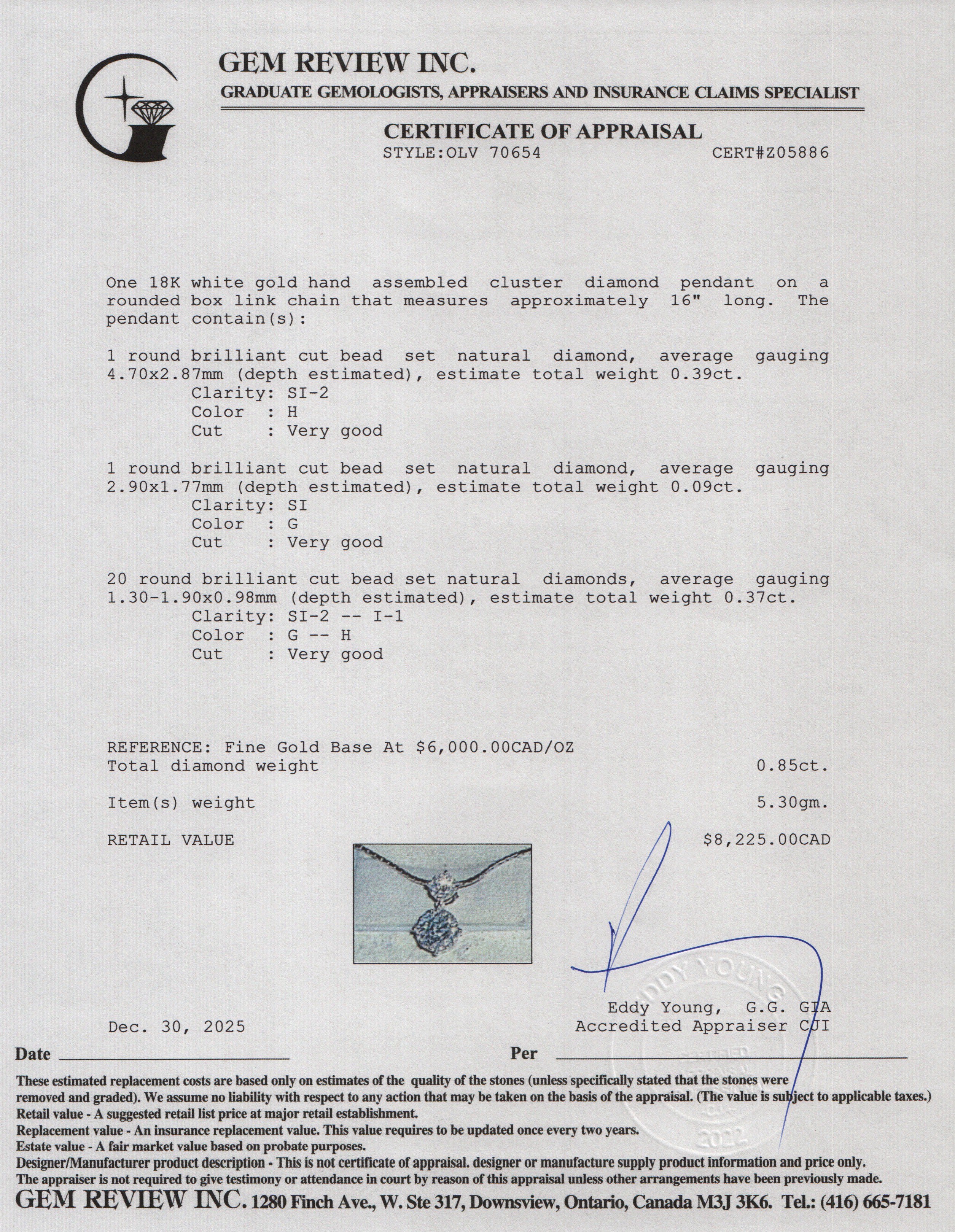 18k White Gold Diamond Cluster Pendant Necklace