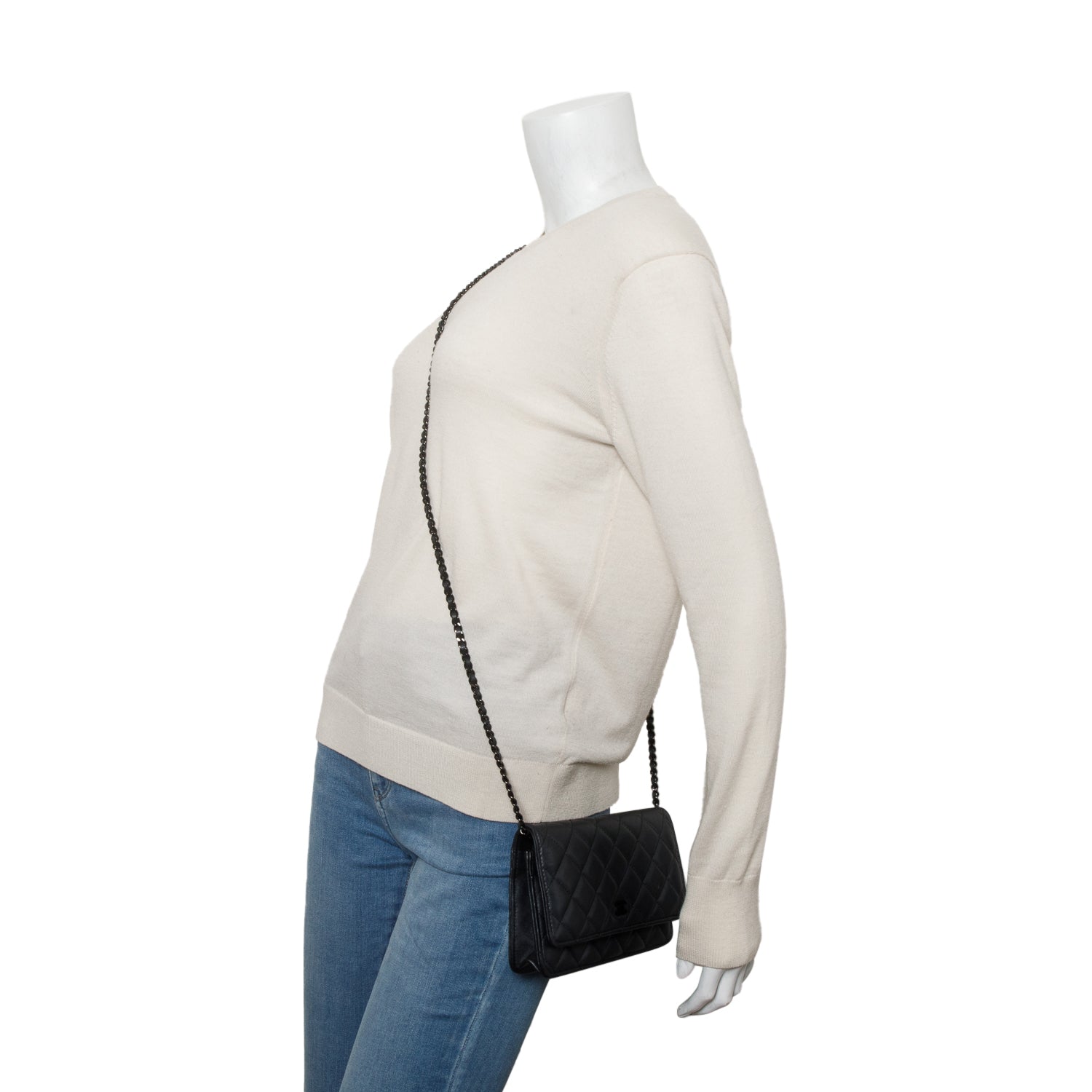 Chanel Grey Lambskin Quilted Wallet on Chain WOC w/ Box