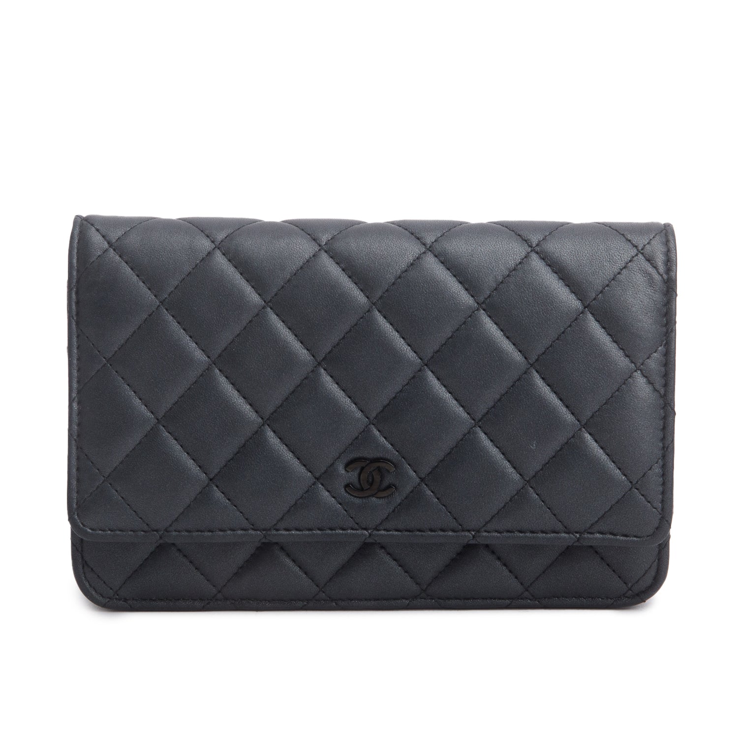Chanel Grey Lambskin Quilted Wallet on Chain WOC w/ Box