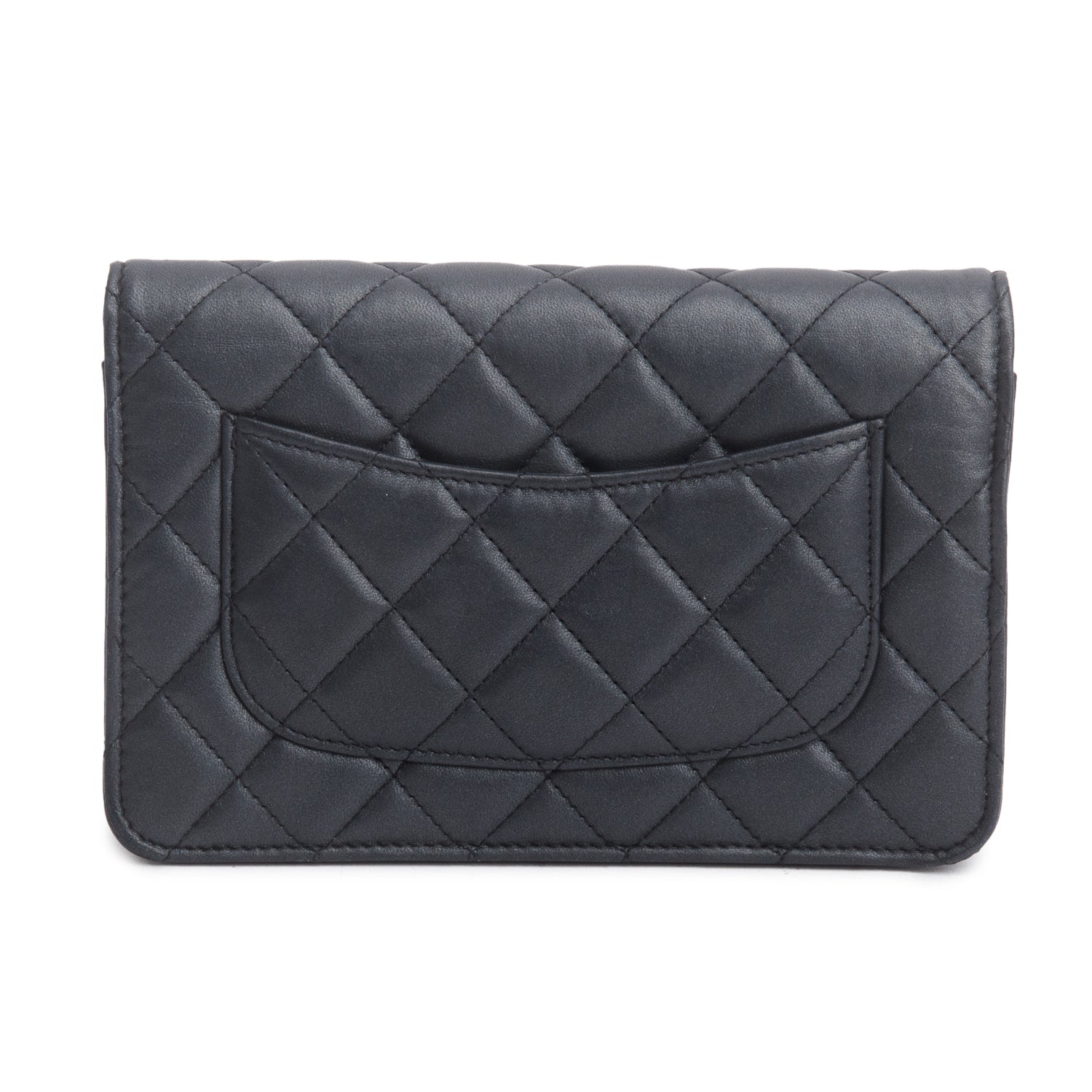 Chanel Grey Lambskin Quilted Wallet on Chain WOC w/ Box