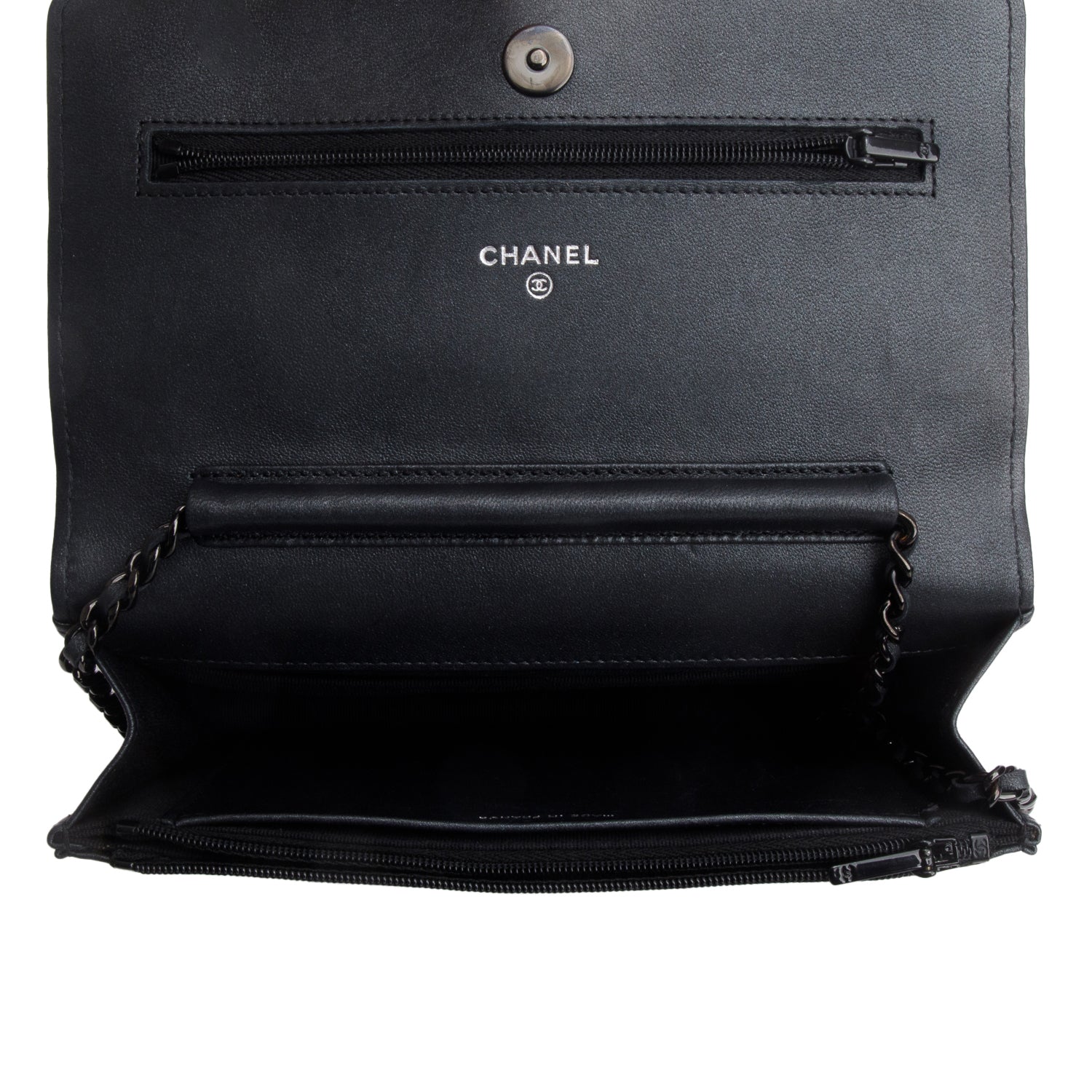 Chanel Grey Lambskin Quilted Wallet on Chain WOC w/ Box