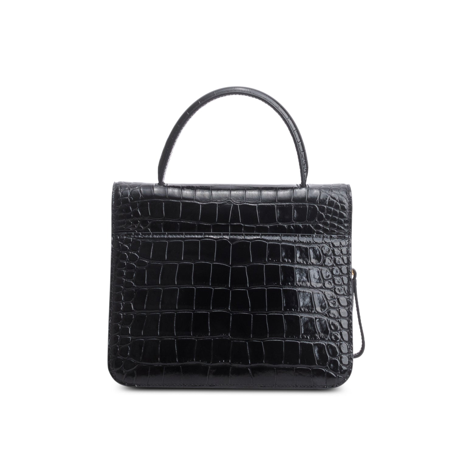 Balenciaga Black Shiny Calfskin Croc Embossed B.Dot Flap Bag w/ Strap