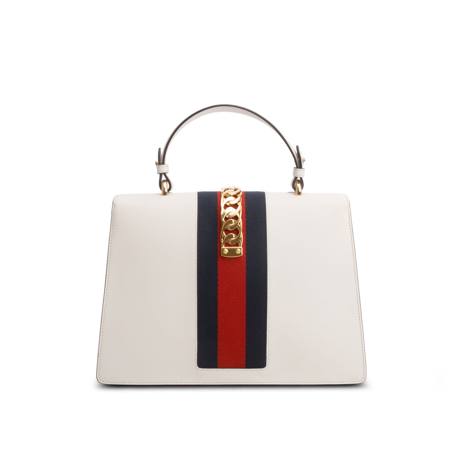 Gucci White Calfskin Embroidered Medium Sylvie Top Handle Bag w/ Strap