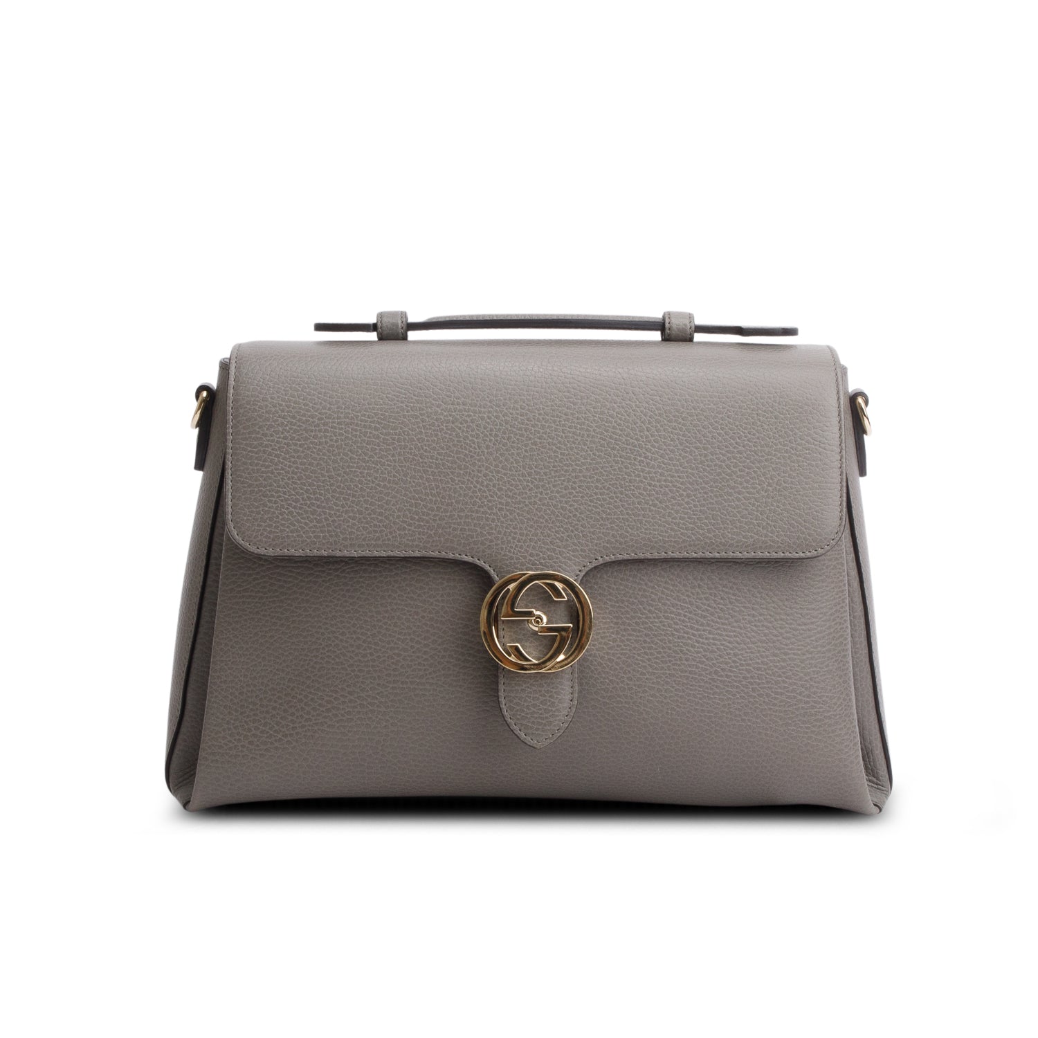 Gucci Grey Dollar Calfskin Interlocking G Top Handle Shoulder Bag w/ Box