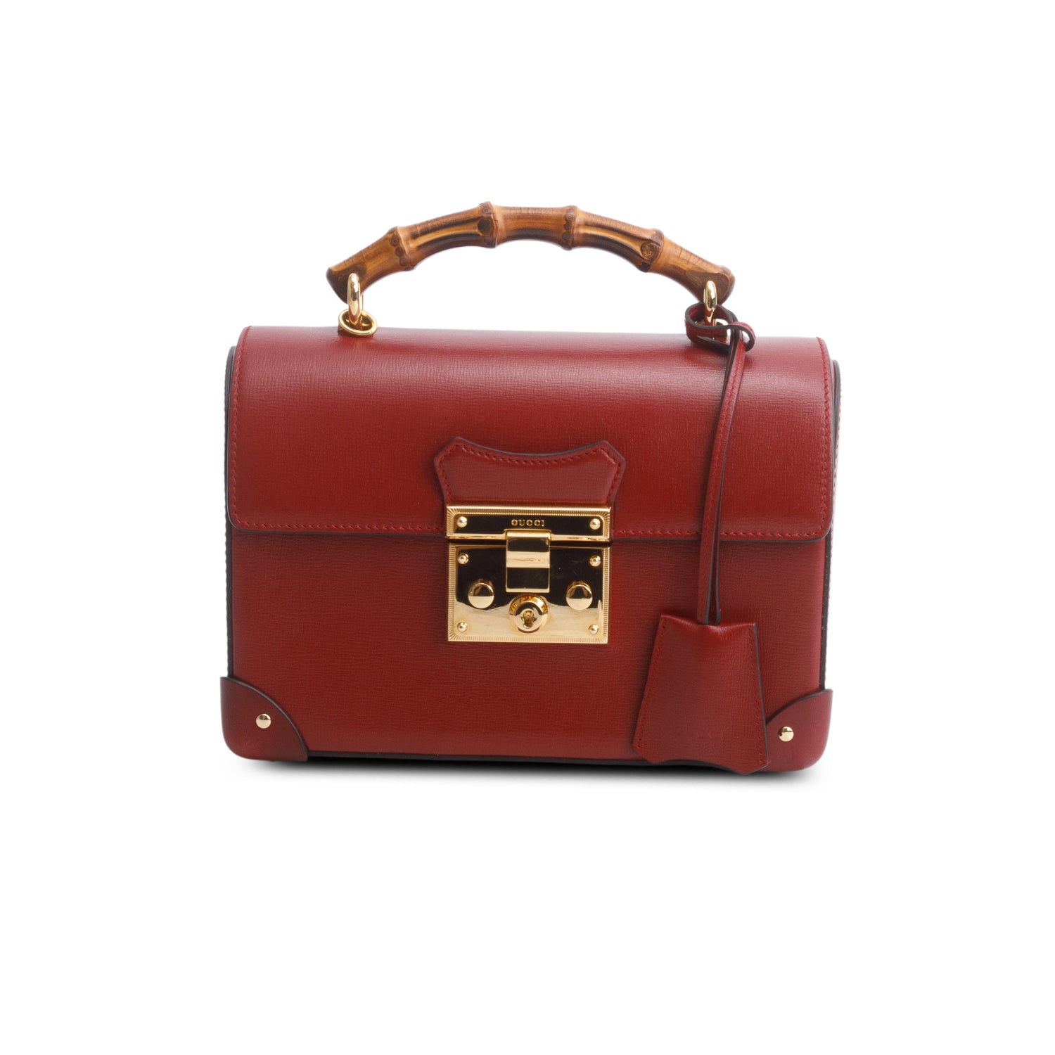 Gucci Red Azalea Calfskin Small Padlock Bamboo Shoulder Bag w/ Strap