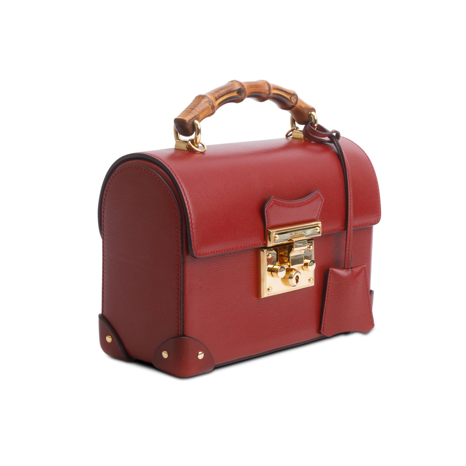 Gucci Red Azalea Calfskin Small Padlock Bamboo Shoulder Bag w/ Strap