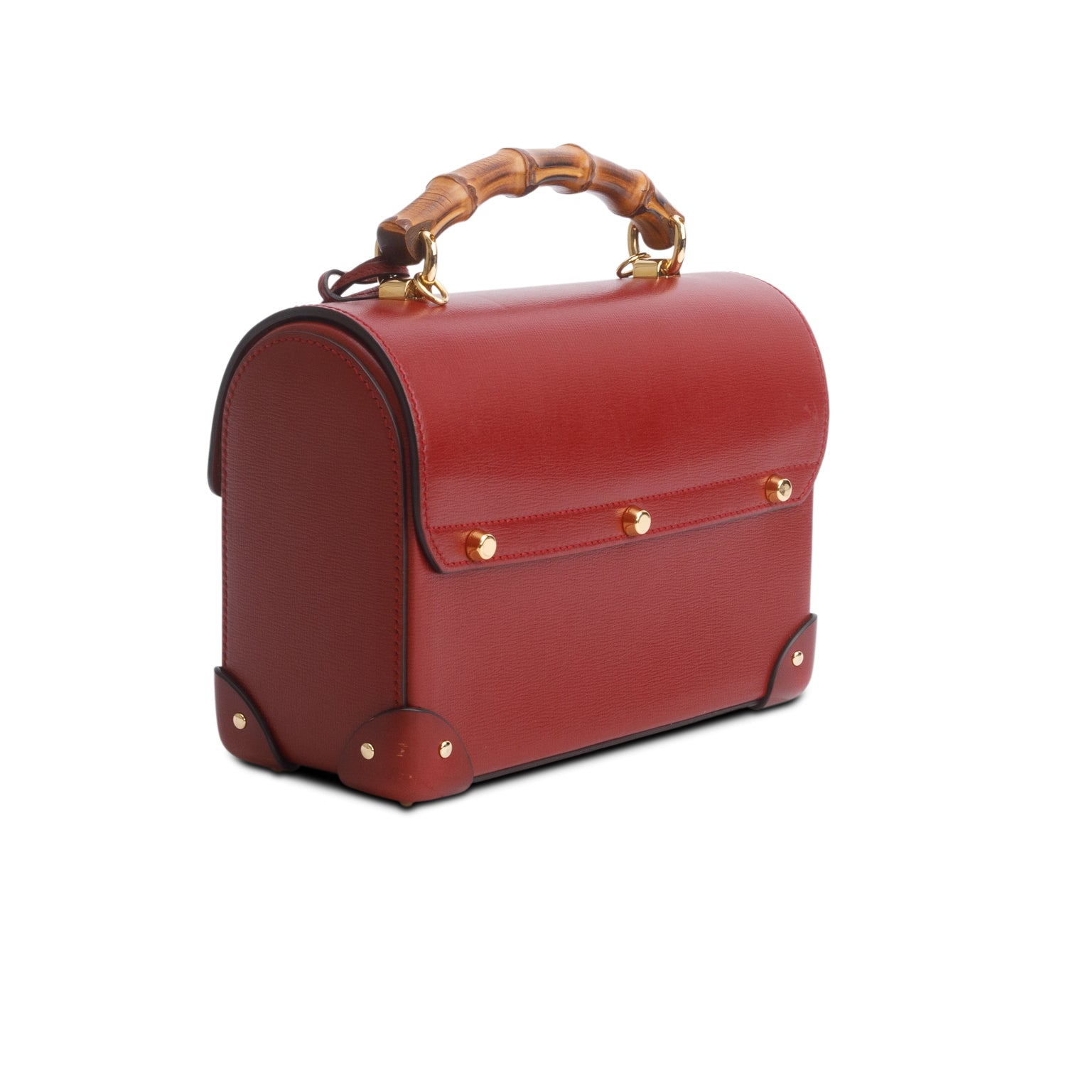 Gucci Red Azalea Calfskin Small Padlock Bamboo Shoulder Bag w/ Strap