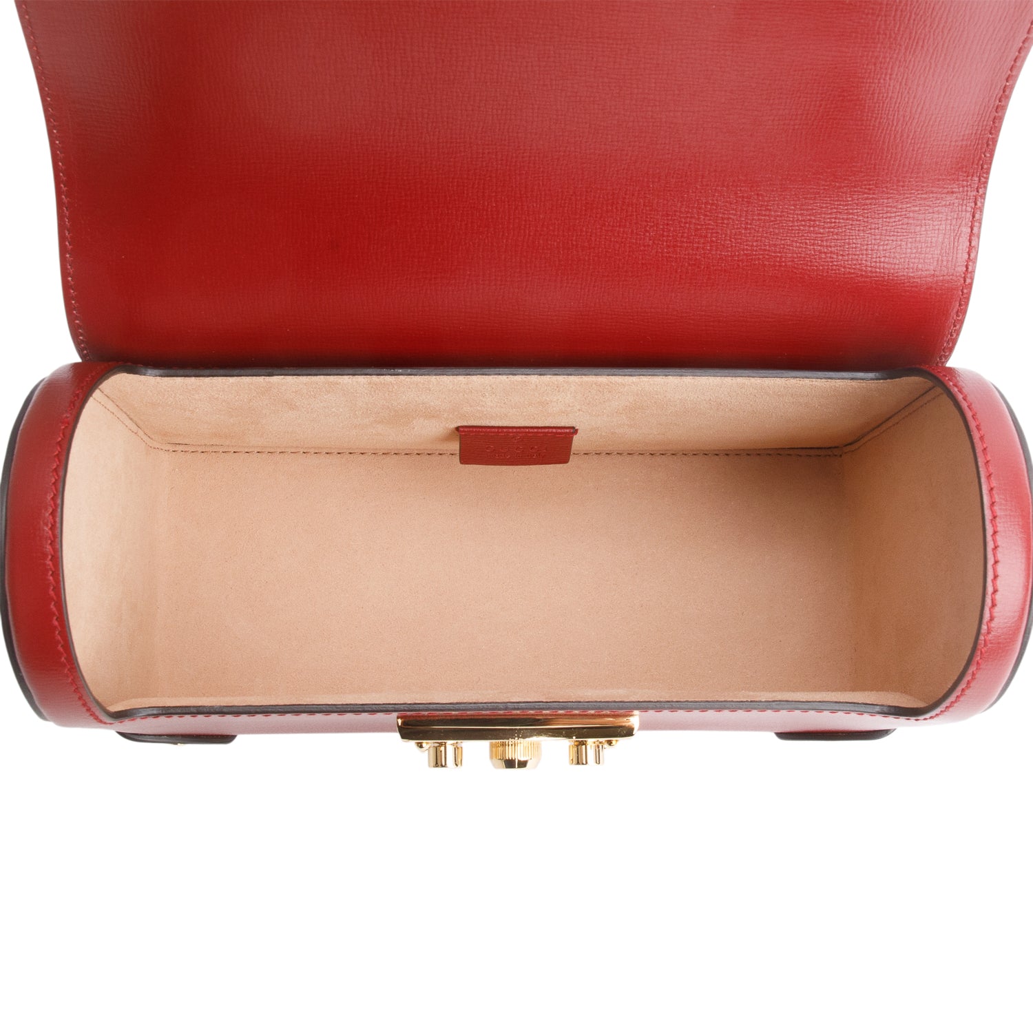 Gucci Red Azalea Calfskin Small Padlock Bamboo Shoulder Bag w/ Strap