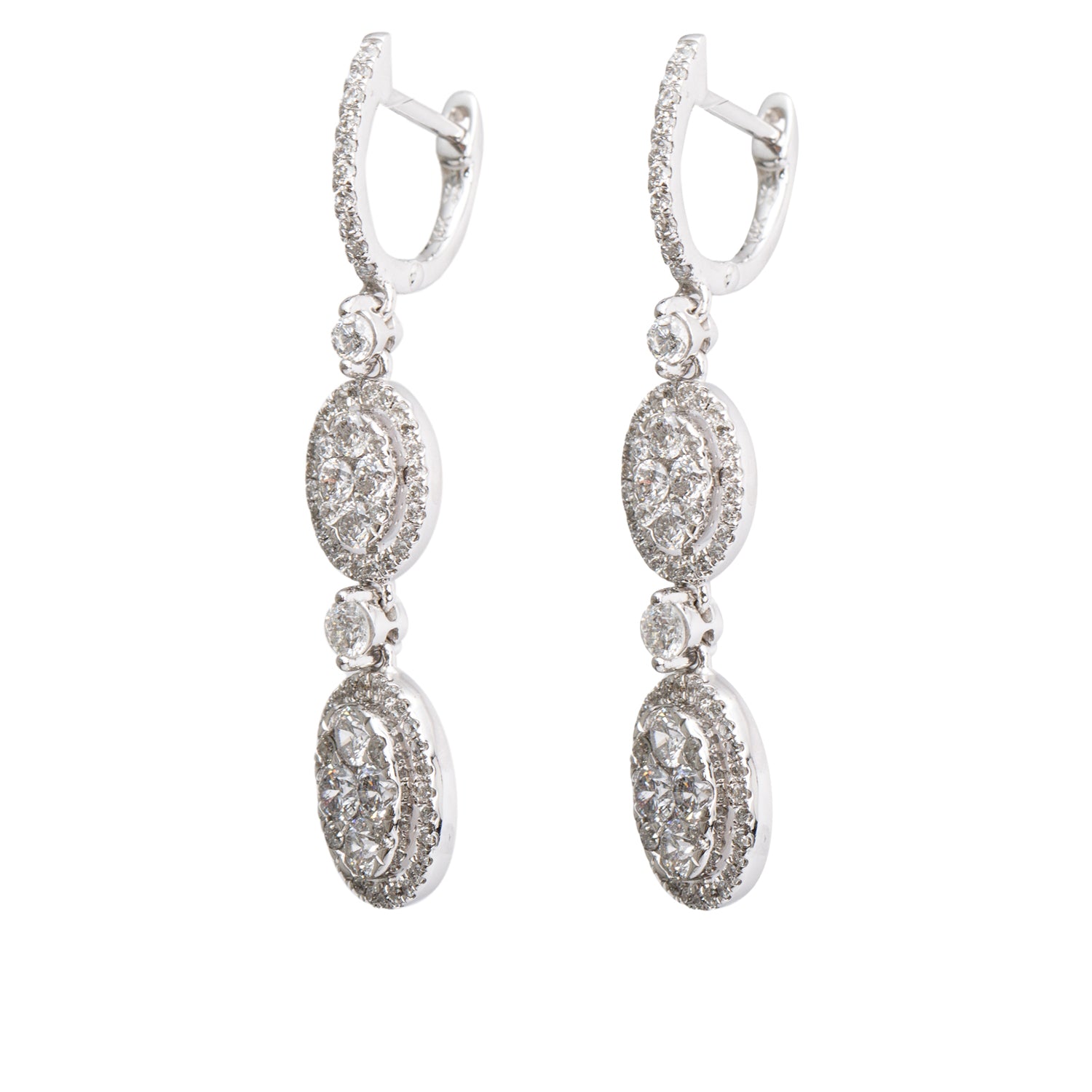 14k White Gold 1.46 tcw. Cluster Diamond Drop Earrings