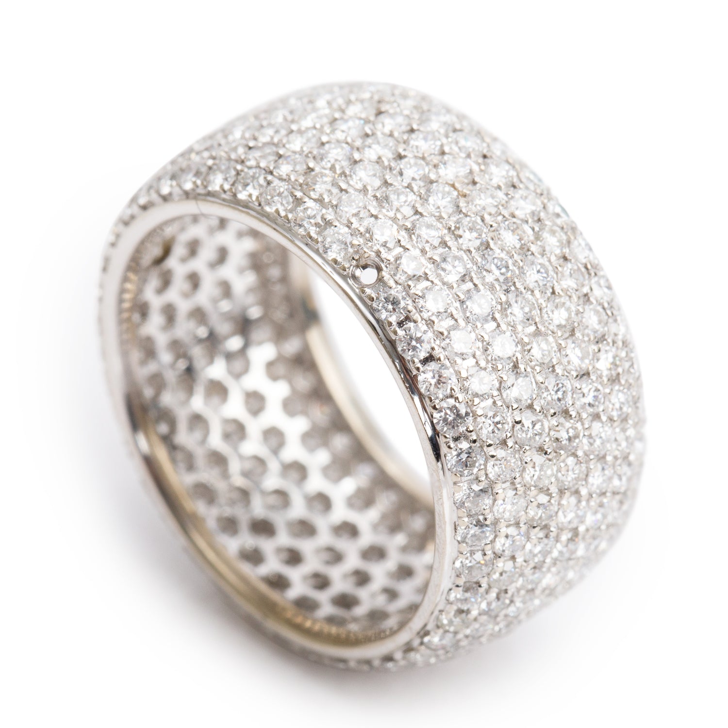 18k White Gold 7 Row Pave Diamond Band Ring, Size 6.5
