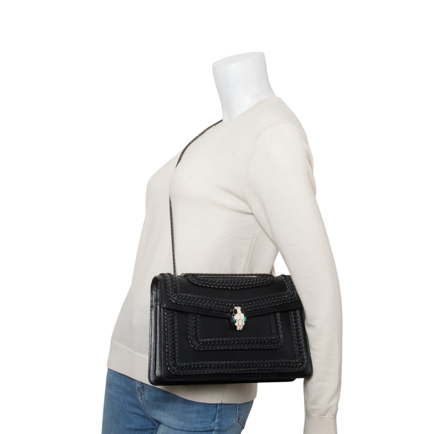 Bulgari Black Calfskin Plisse Serpenti Forever Crossbody Bag