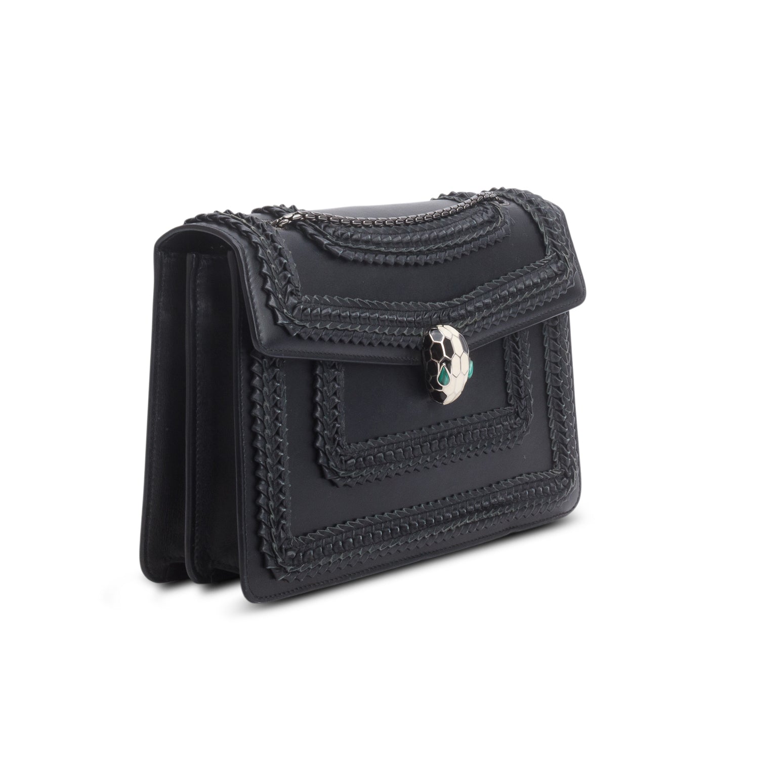 Bulgari Black Calfskin Plisse Serpenti Forever Crossbody Bag