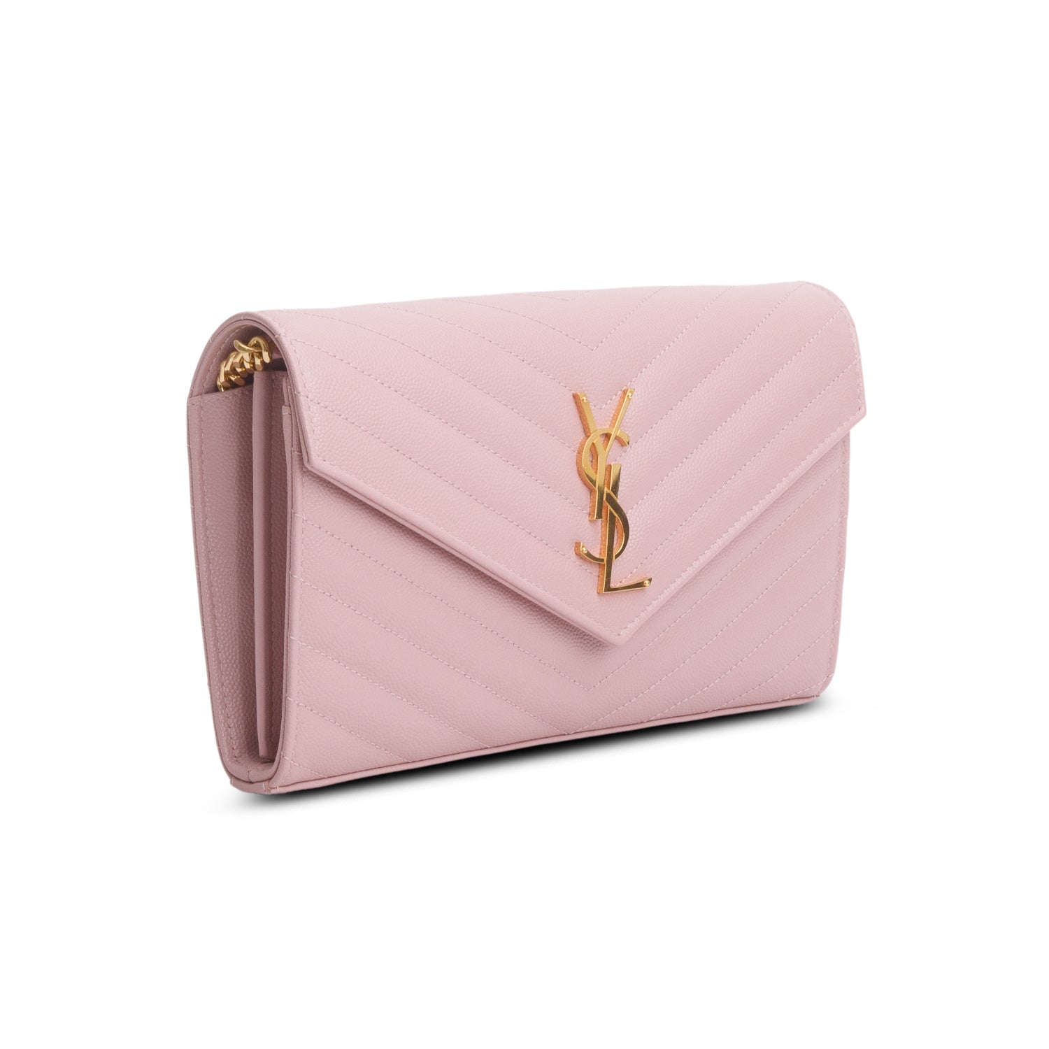 Saint Laurent Pink Grain De Poudre Cassandre Envelope Chain Wallet