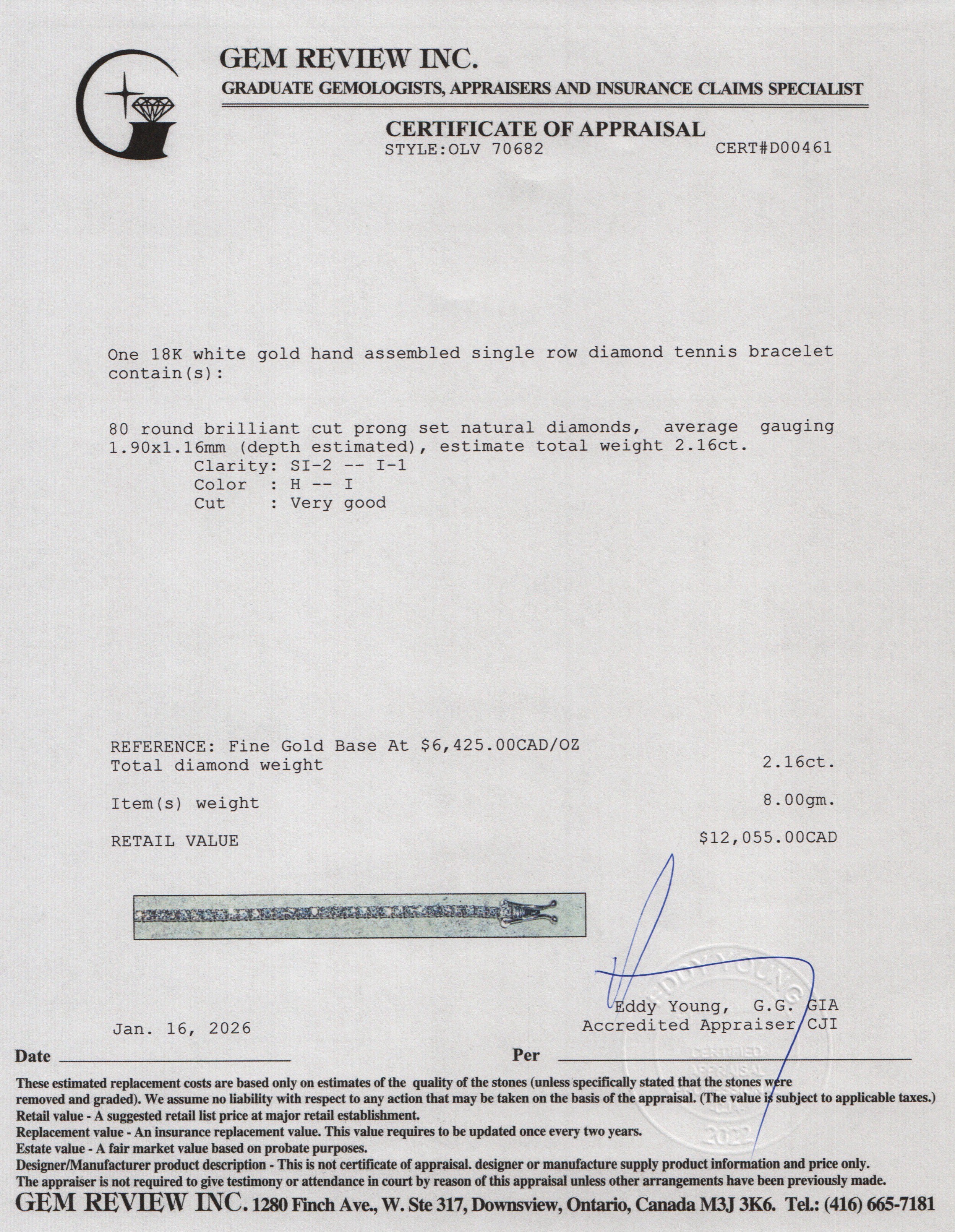 18k White Gold 2.16 tcw. Diamond Tennis Bracelet