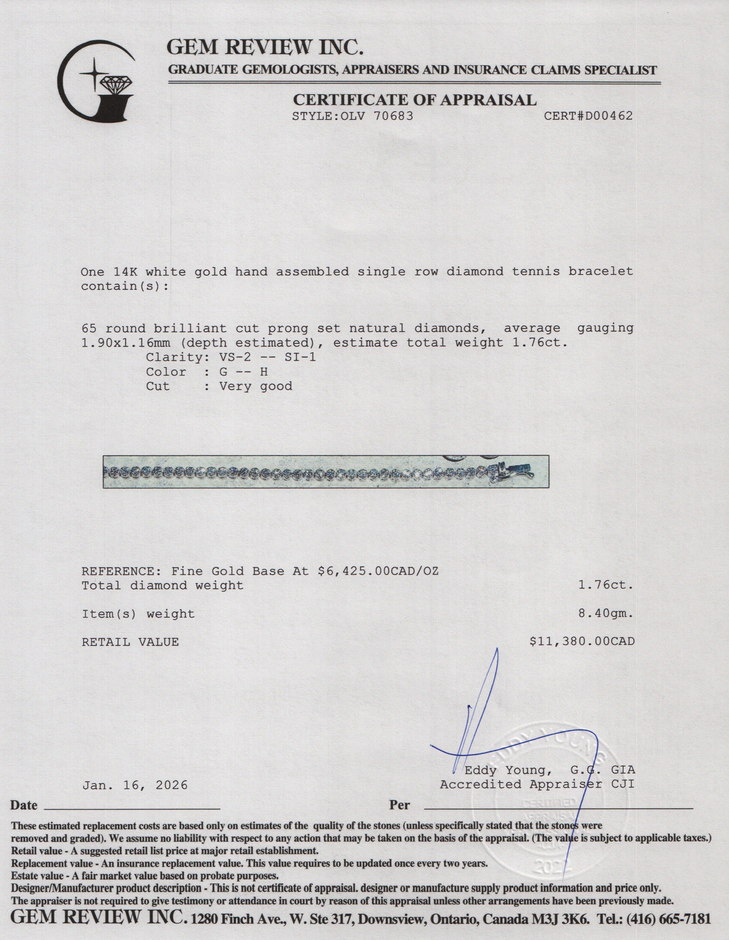 14k White Gold 1.76 tcw. Diamond Tennis Bracelet