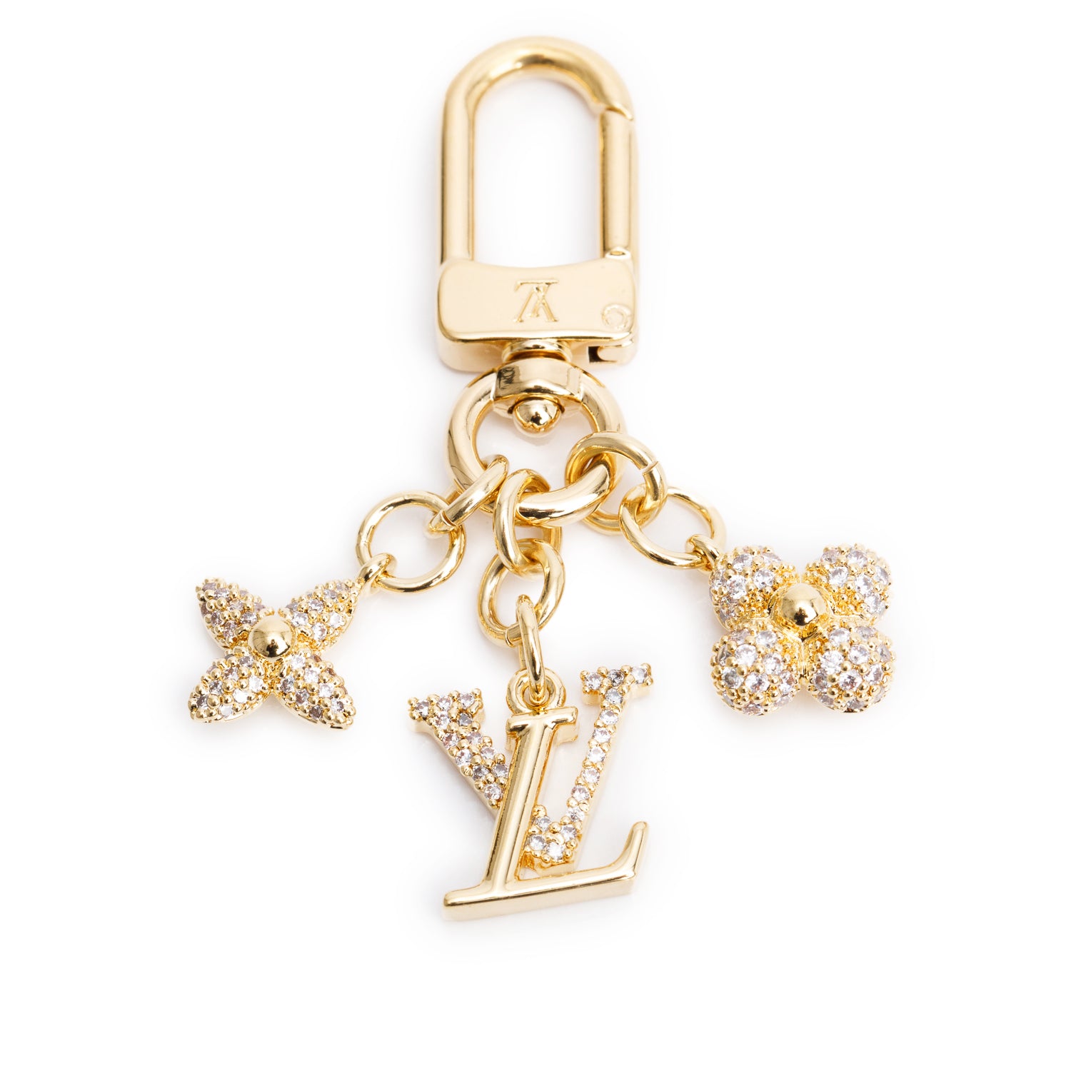Louis Vuitton Gold-Tone Metal Crystal Micro Charms LV Iconic Key Holder