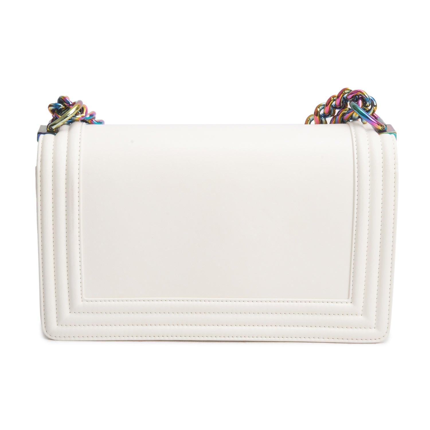 Chanel Iridescent Metal White Lambskin Leather LED Medium Boy Bag w/ Box & Authenticity Card
