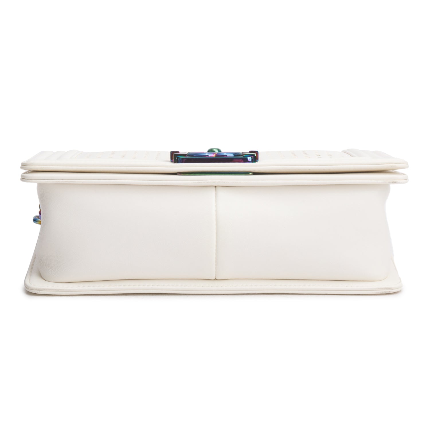 Chanel Iridescent Metal White Lambskin Leather LED Medium Boy Bag w/ Box & Authenticity Card