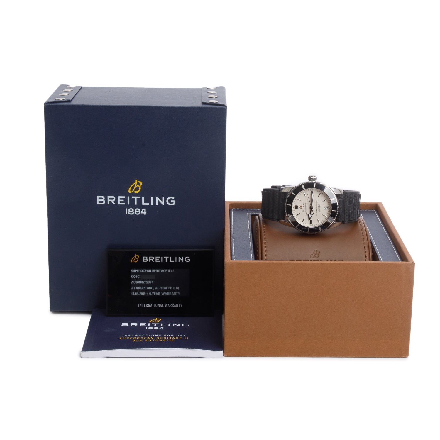 Breitling Stainless Steel Superocean Heritage II 42 MM Automatic Watch Black Bezel Silver Dial AB201012 w/ Box & Papers