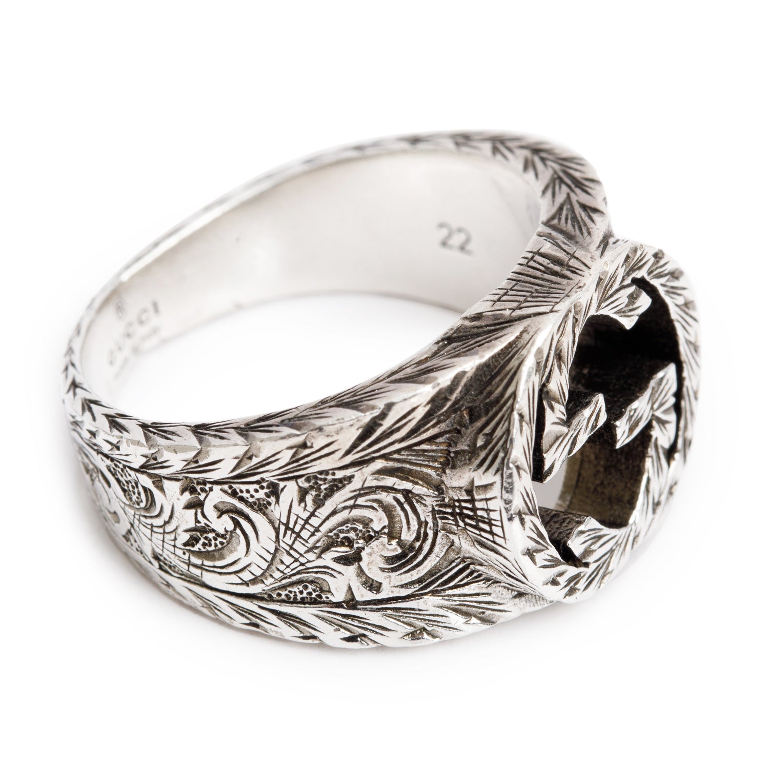 Gucci Sterling Silver Interlocking G Paisley Signet Ring, Size 22 9.75