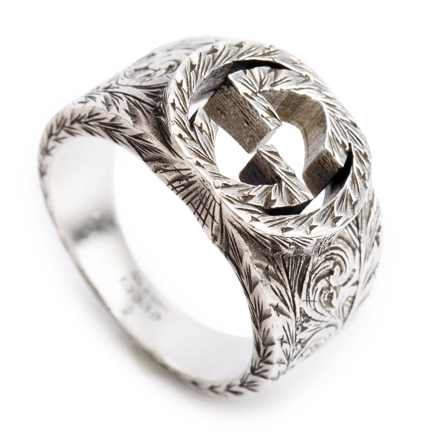 Gucci Sterling Silver Interlocking G Paisley Signet Ring, Size 22 9.75