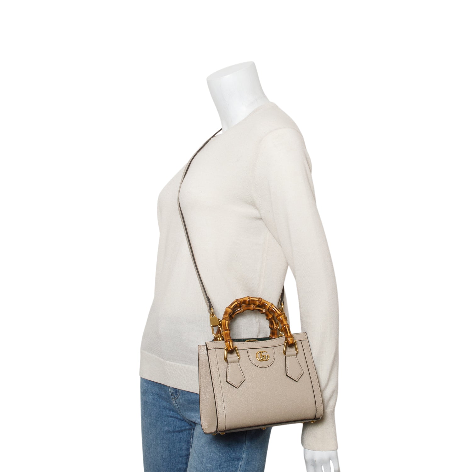 Gucci Taupe Calfskin Leather Diana Mini Tote Bag w/ Strap