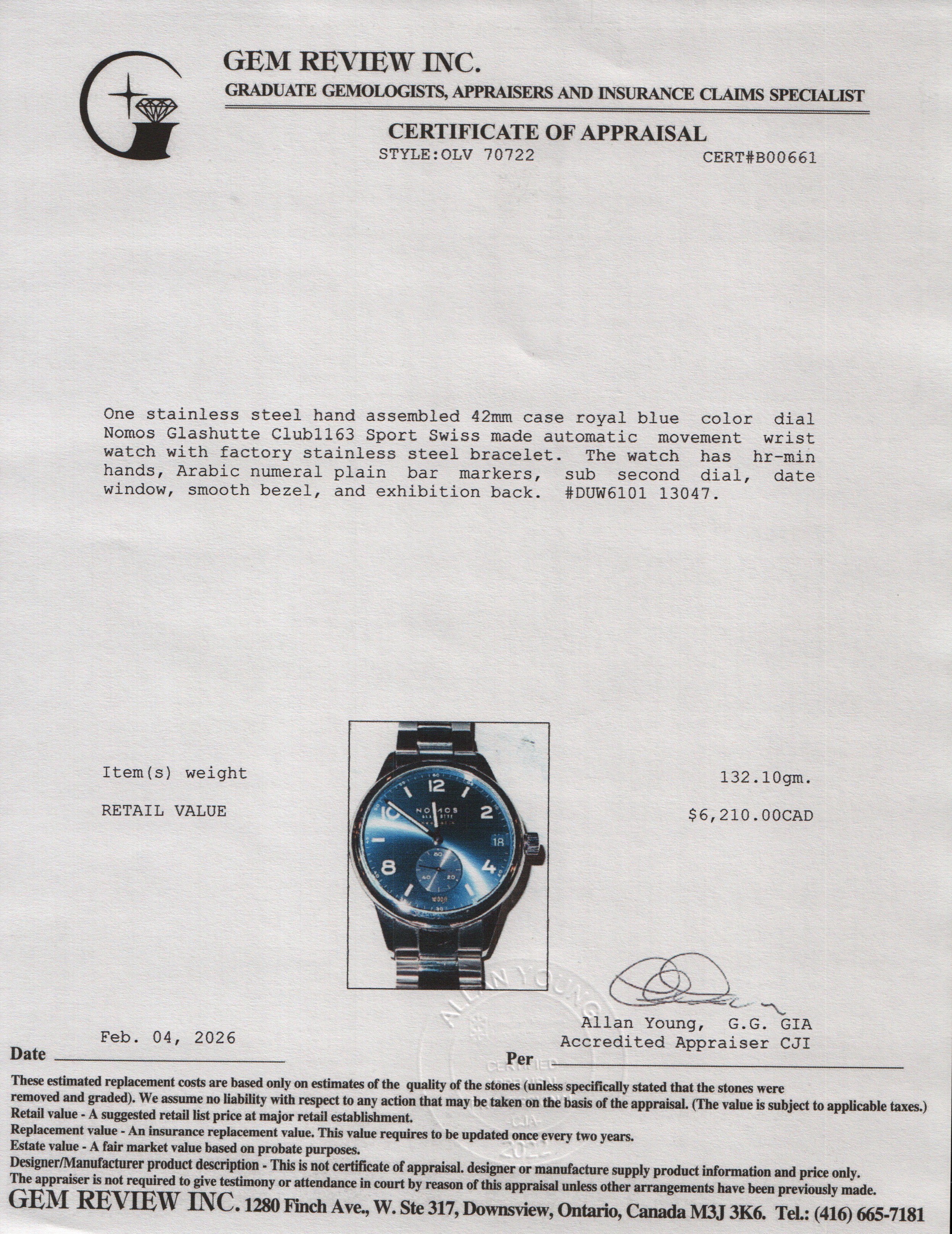 Nomos Glashutte Stainless Steel Club Sport 42 MM Automatic Watch Blue Dial w/ Box & Papers
