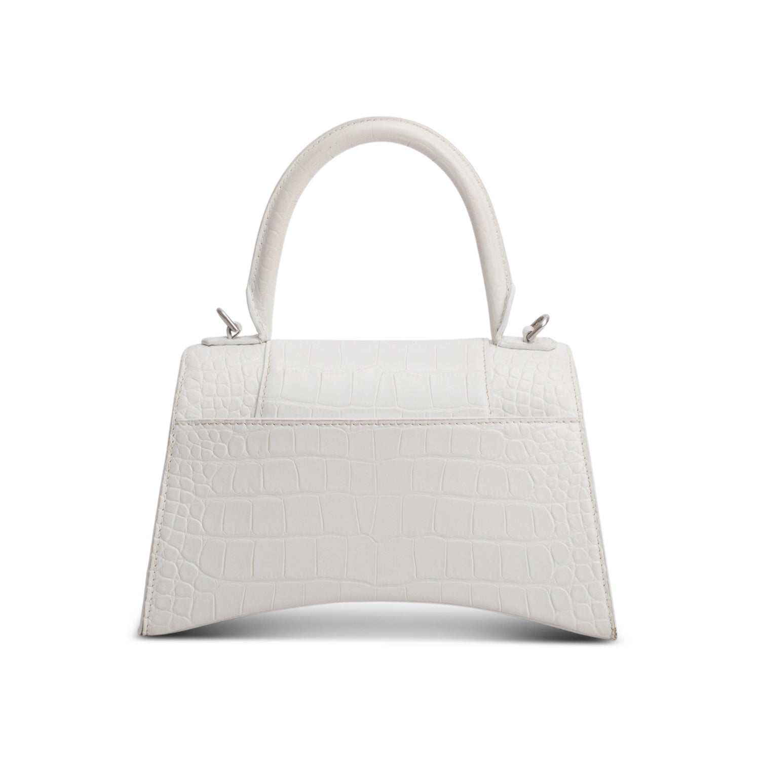 Balenciaga White Calfskin Croc Embossed Small Hourglass Top Handle Bag w/ Strap