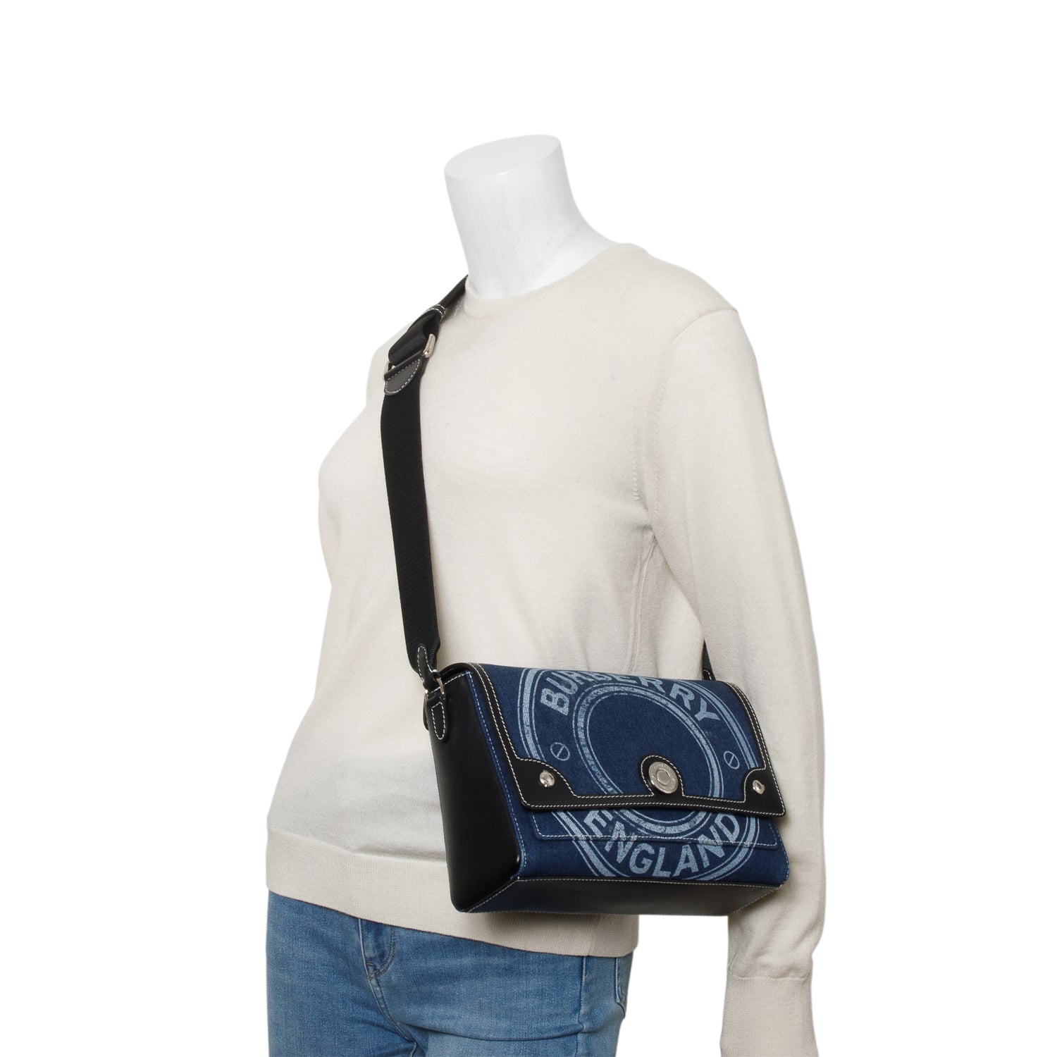 Burberry Blue Denim Logo Print Note Crossbody Bag