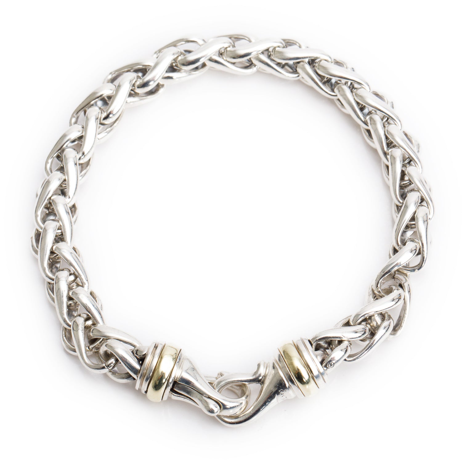 David Yurman Sterling Silver & 14k Yellow Gold 8 MM Wheat Chain Link Bracelet