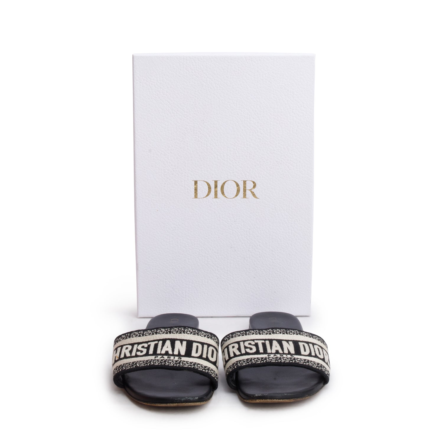 Christian Dior 2023 Black Canvas Embroidered DWay Mules Slide Sandals, Women's Size 38 w/ Box & Receipt
