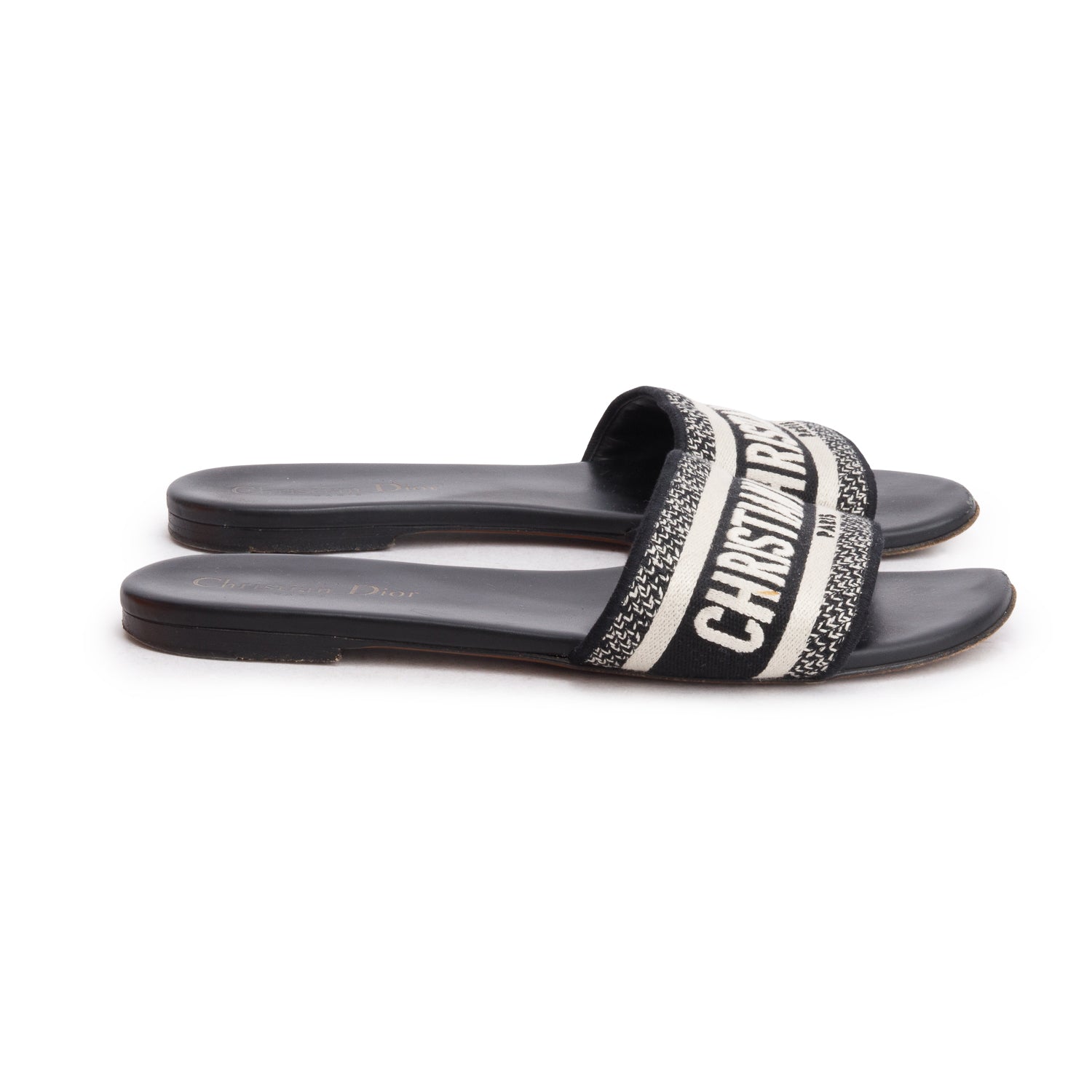 Christian Dior 2023 Black Canvas Embroidered DWay Mules Slide Sandals, Women's Size 38 w/ Box & Receipt