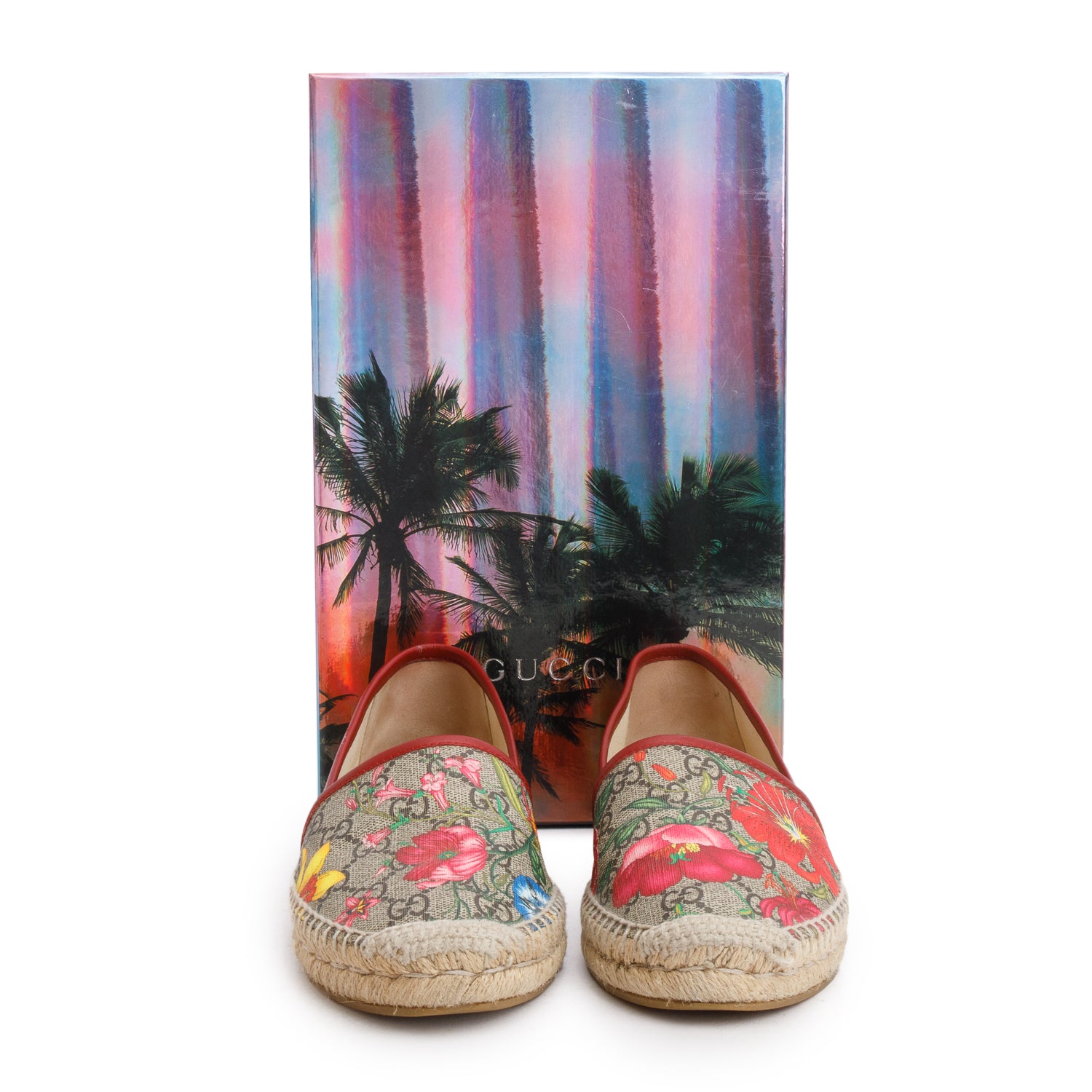 Gucci GG Supreme Flora Monogram Tian Espadrilles, Size 38 w/ Box