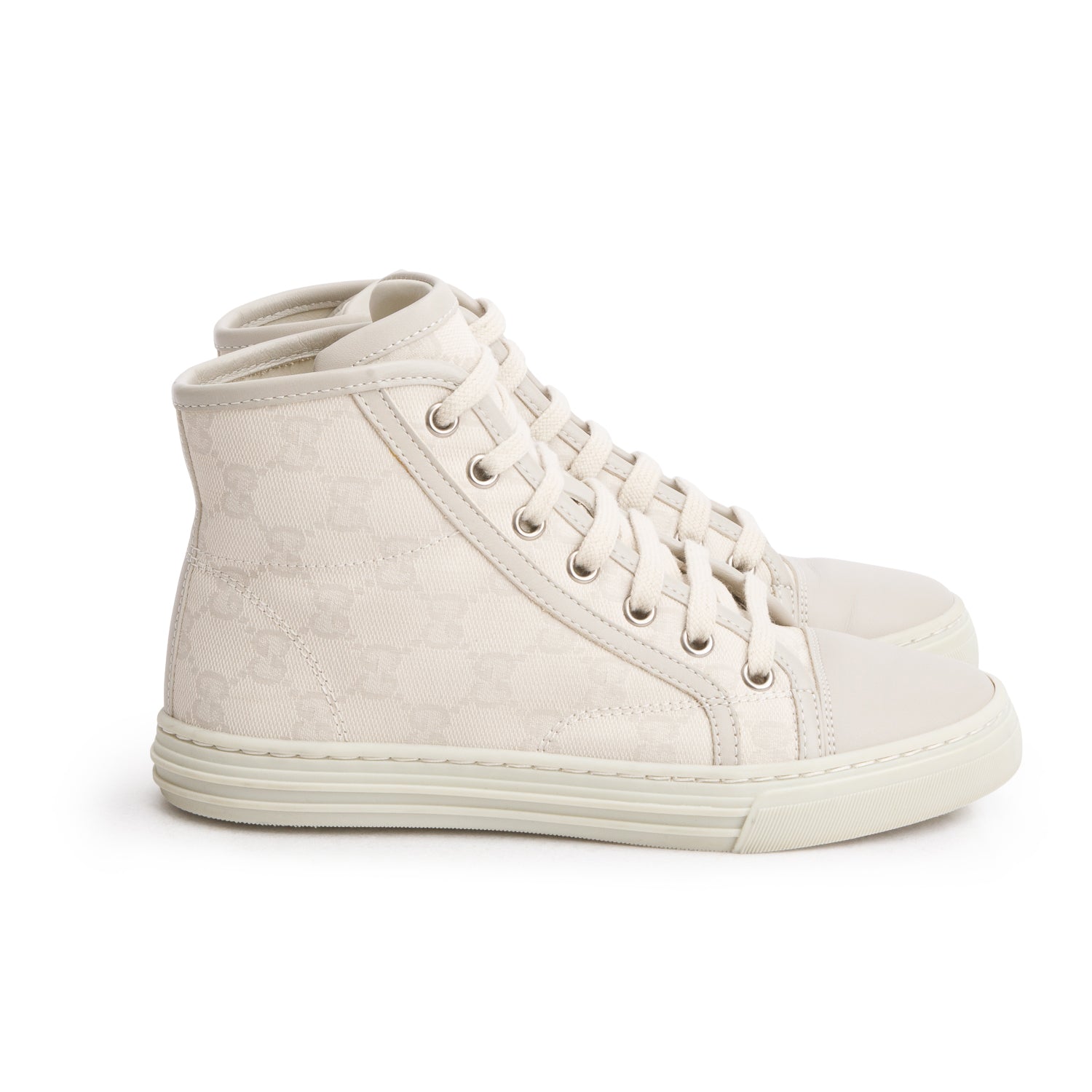 Gucci Cream Monogram Women's High Top Sneakers, Women's Size 34 w/ Box