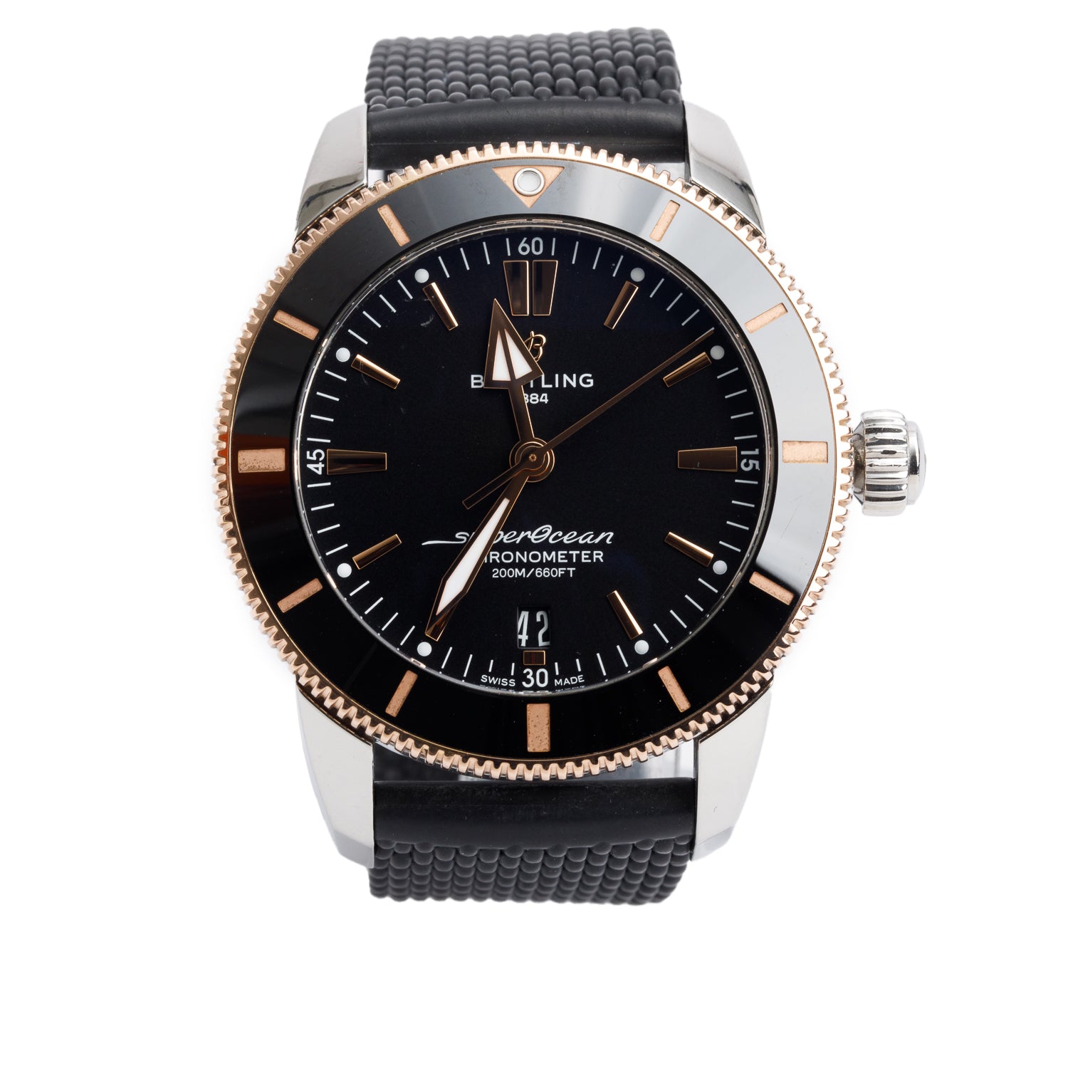 Breitling Stainless Steel & 18k Rose Gold Superocean Heritage B20 44 MM Automatic Watch Black Dial UB2030