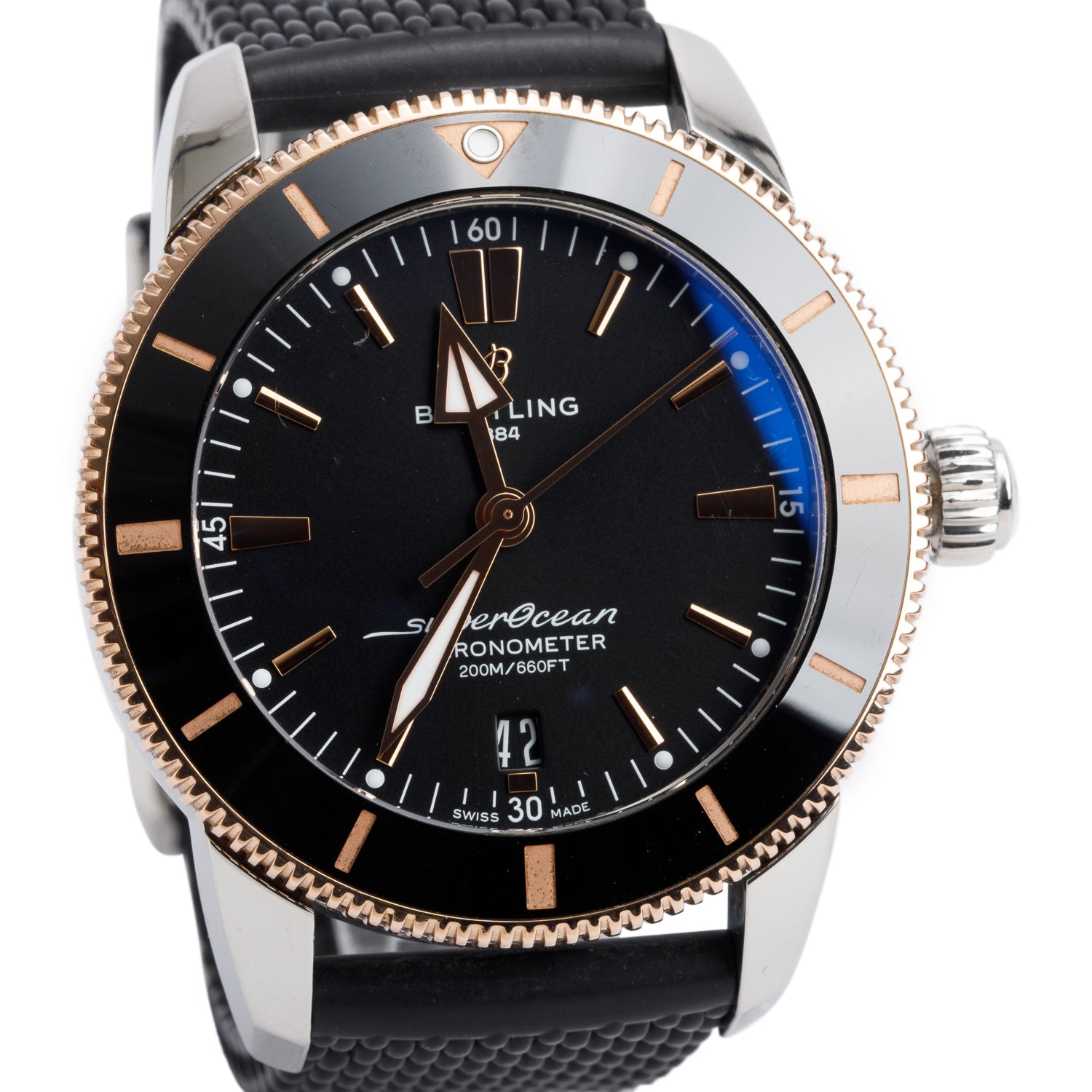 Breitling Stainless Steel & 18k Rose Gold Superocean Heritage B20 44 MM Automatic Watch Black Dial UB2030
