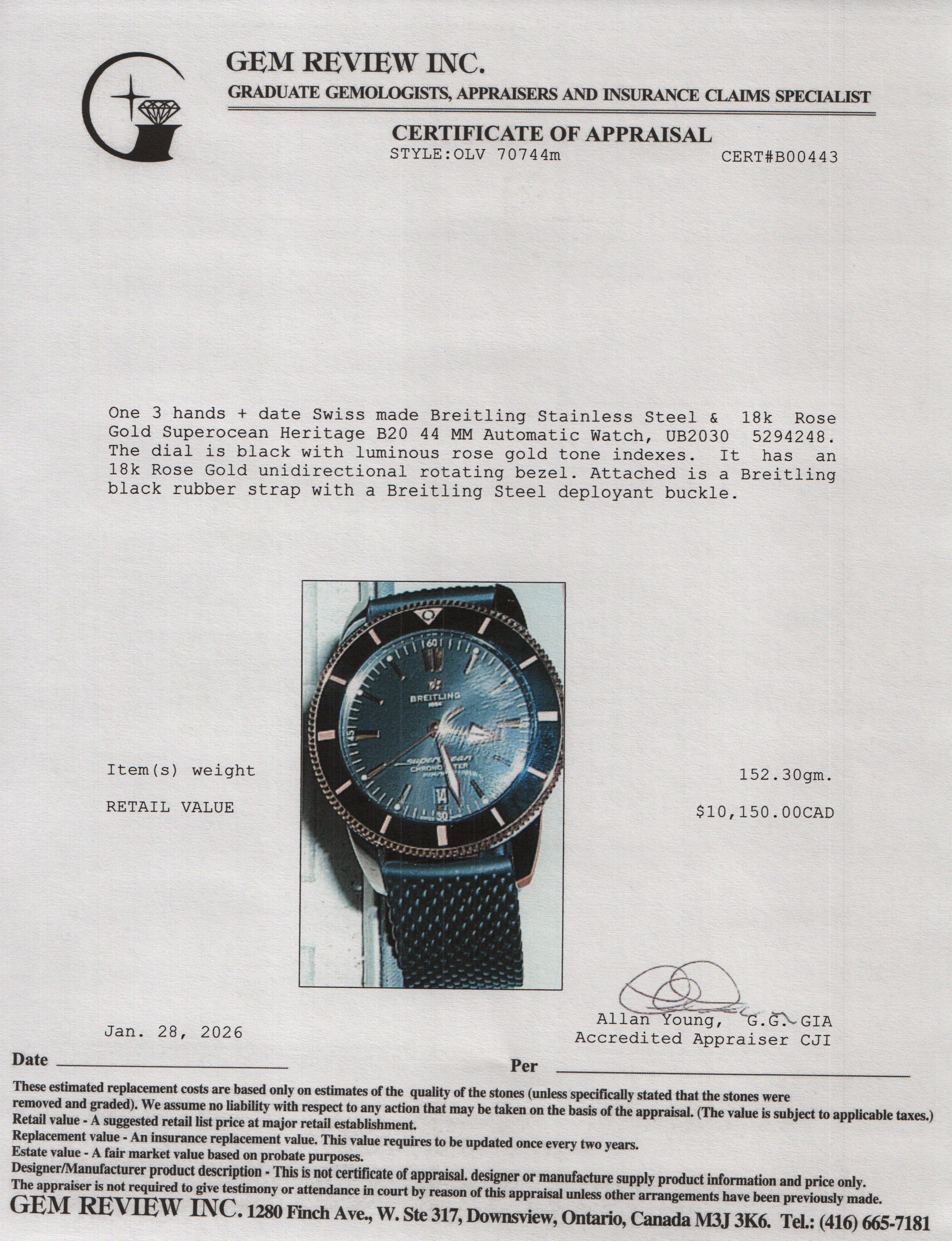Breitling Stainless Steel & 18k Rose Gold Superocean Heritage B20 44 MM Automatic Watch Black Dial UB2030