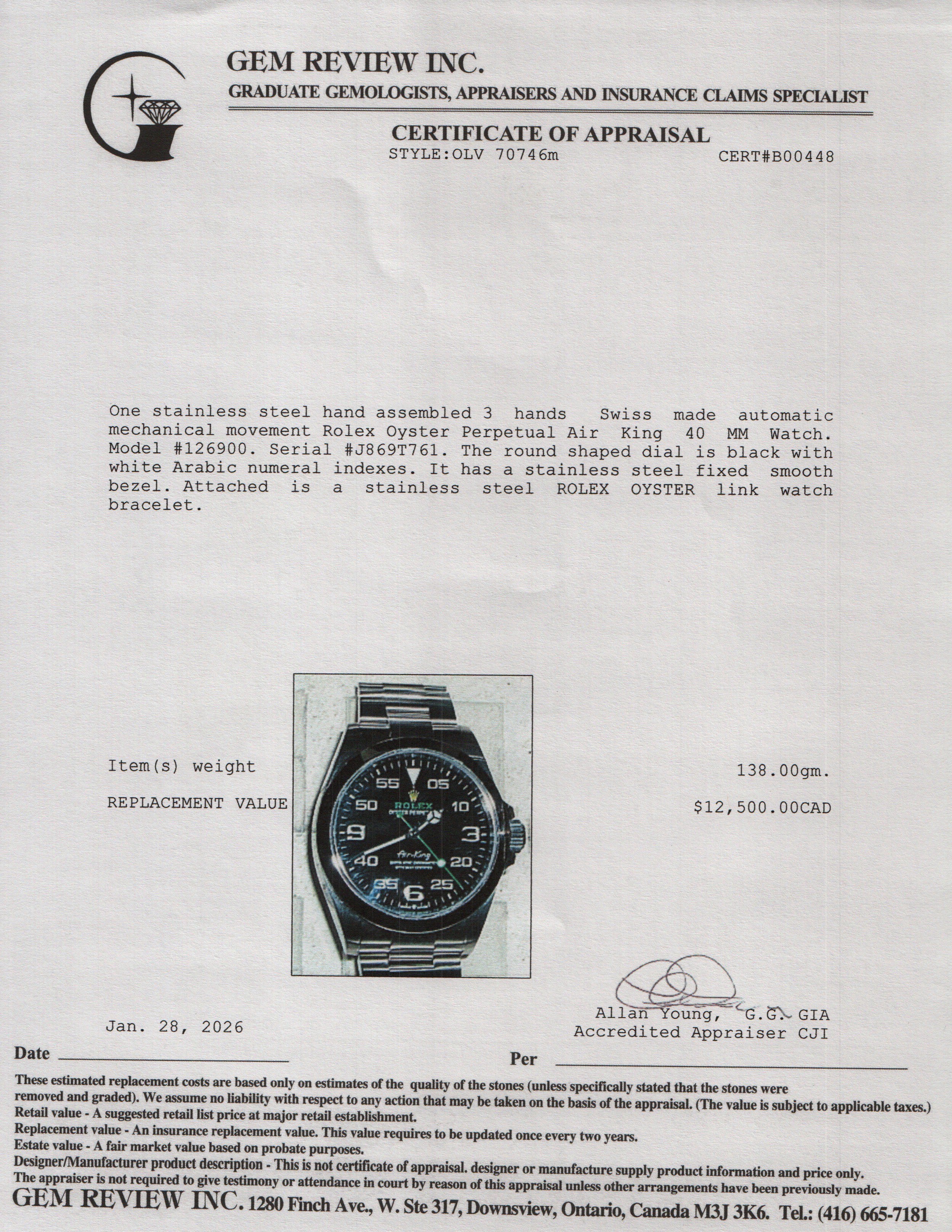 Rolex 2024 Stainless Steel Oyster Perpetual Air King 40 MM Watch Black Dial 126900 w/ Box & Papers