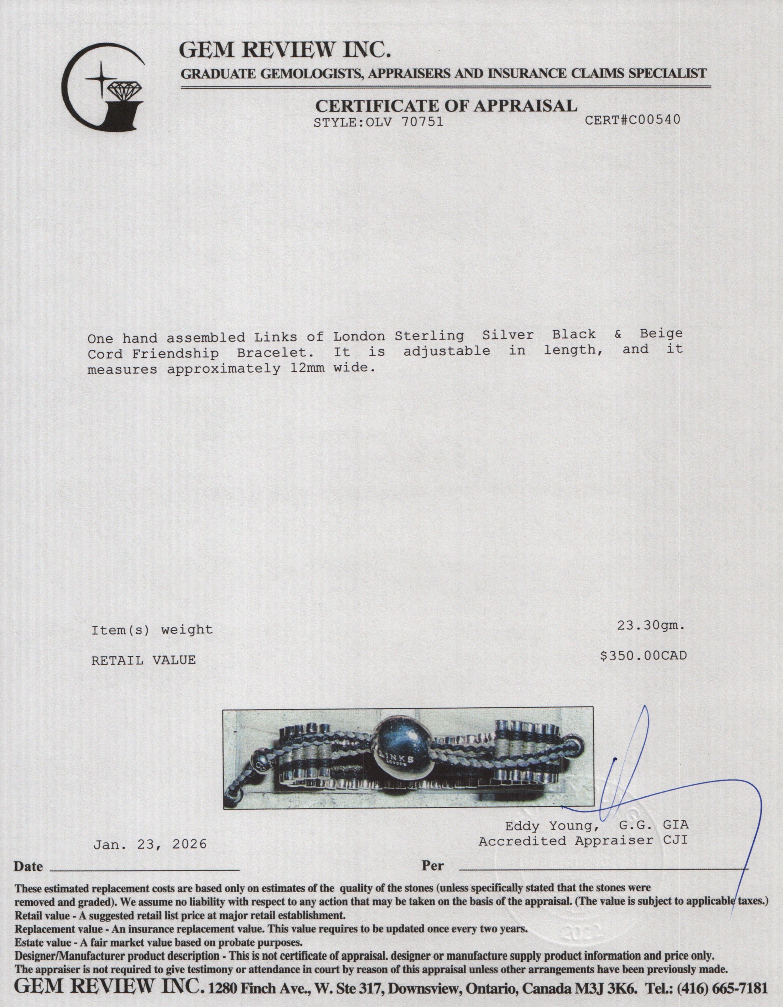 Links of London Sterling Silver Black & Beige Cord Friendship Bracelet