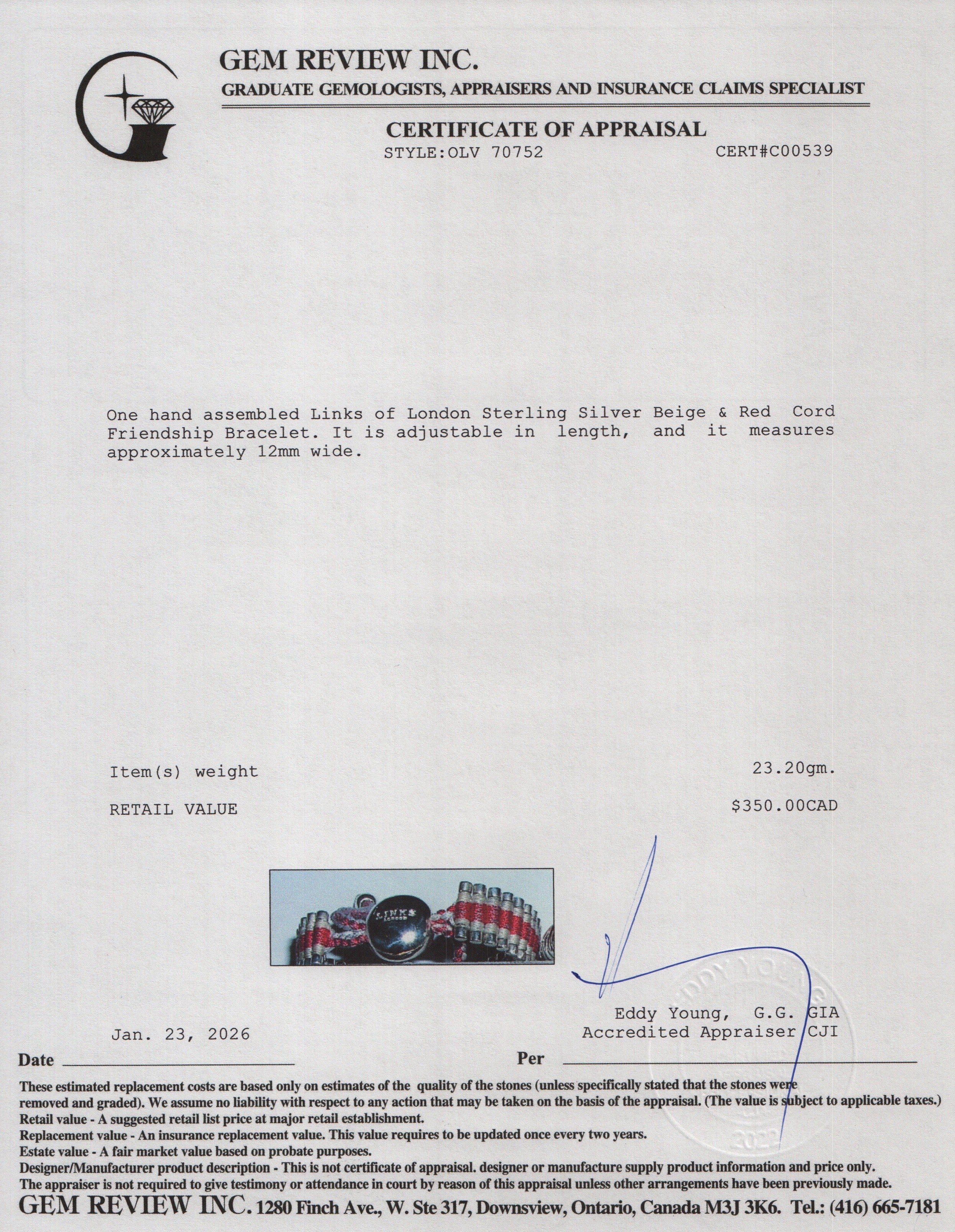 Links of London Sterling Silver Beige & Red Cord Friendship Bracelet