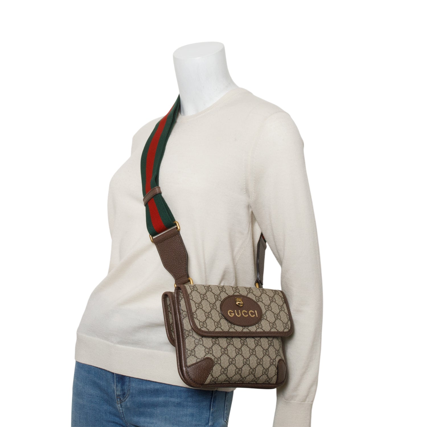 Gucci Vintage Neo GG Supreme Small Double Flap Messenger Bag