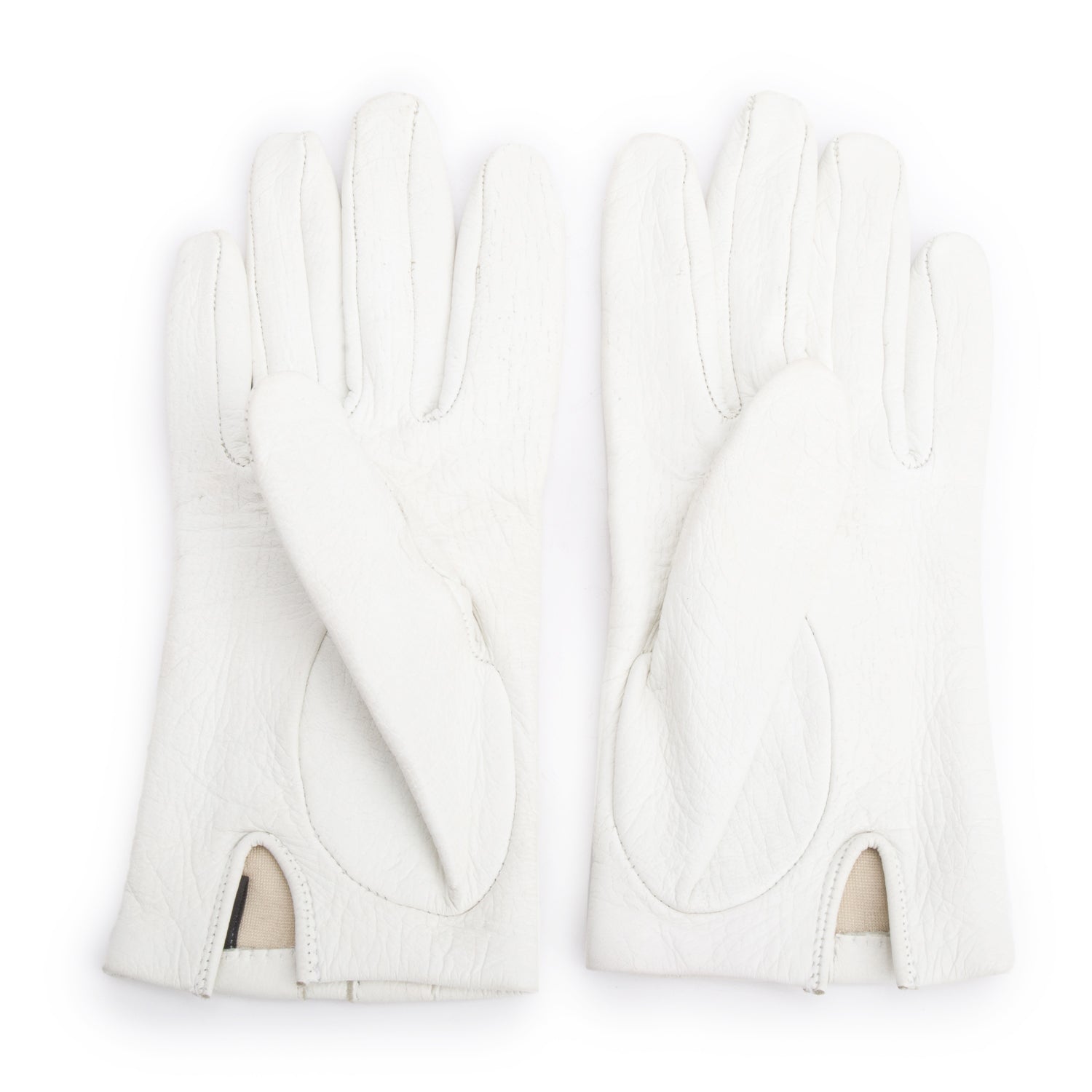 Chanel White Deerskin Leather Rockstud CC Gloves, Size 6.5