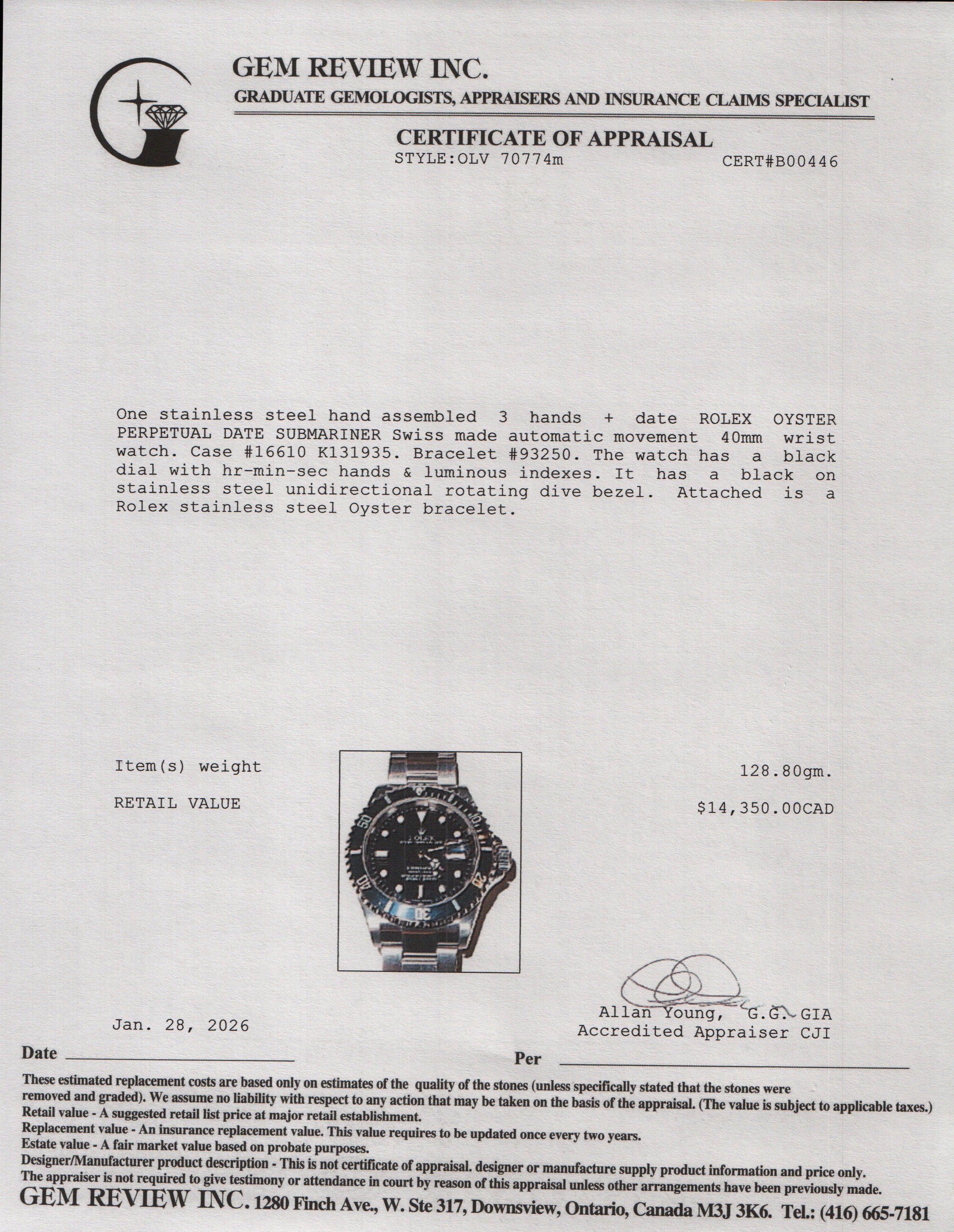 Rolex Stainless Steel Submariner Date 40 MM Watch Black Dial 16610 w/ Box & Papers