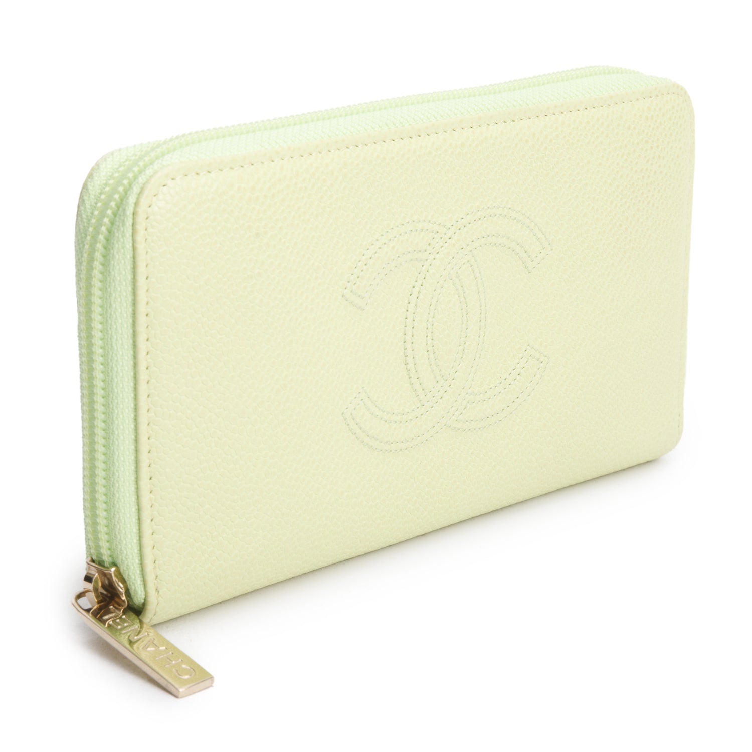 Chanel Green Caviar Timeless CC Zip Around Wallet w/ Authenticity Card