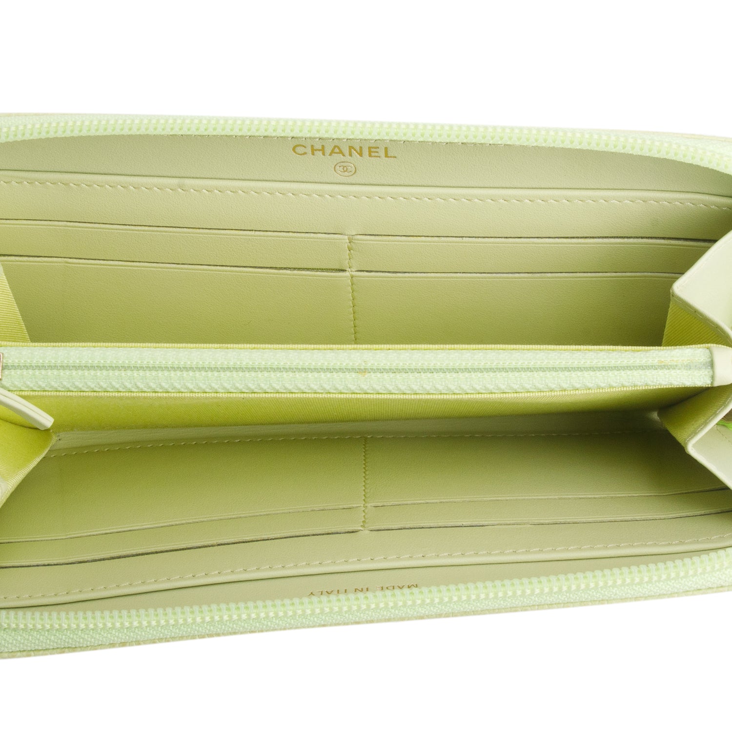 Chanel Green Caviar Timeless CC Zip Around Wallet w/ Authenticity Card