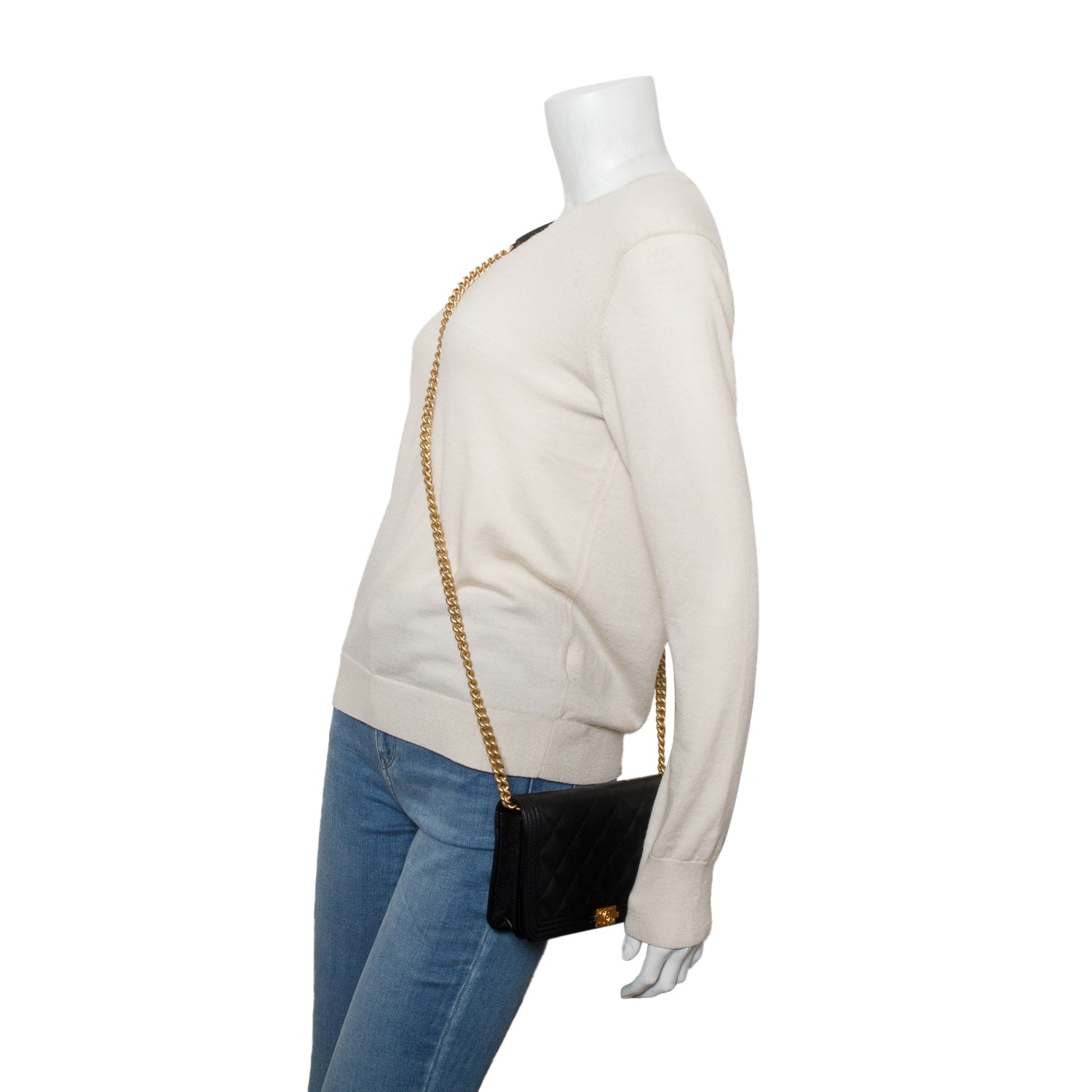 Chanel Black Caviar Quilted Boy Wallet on Chain