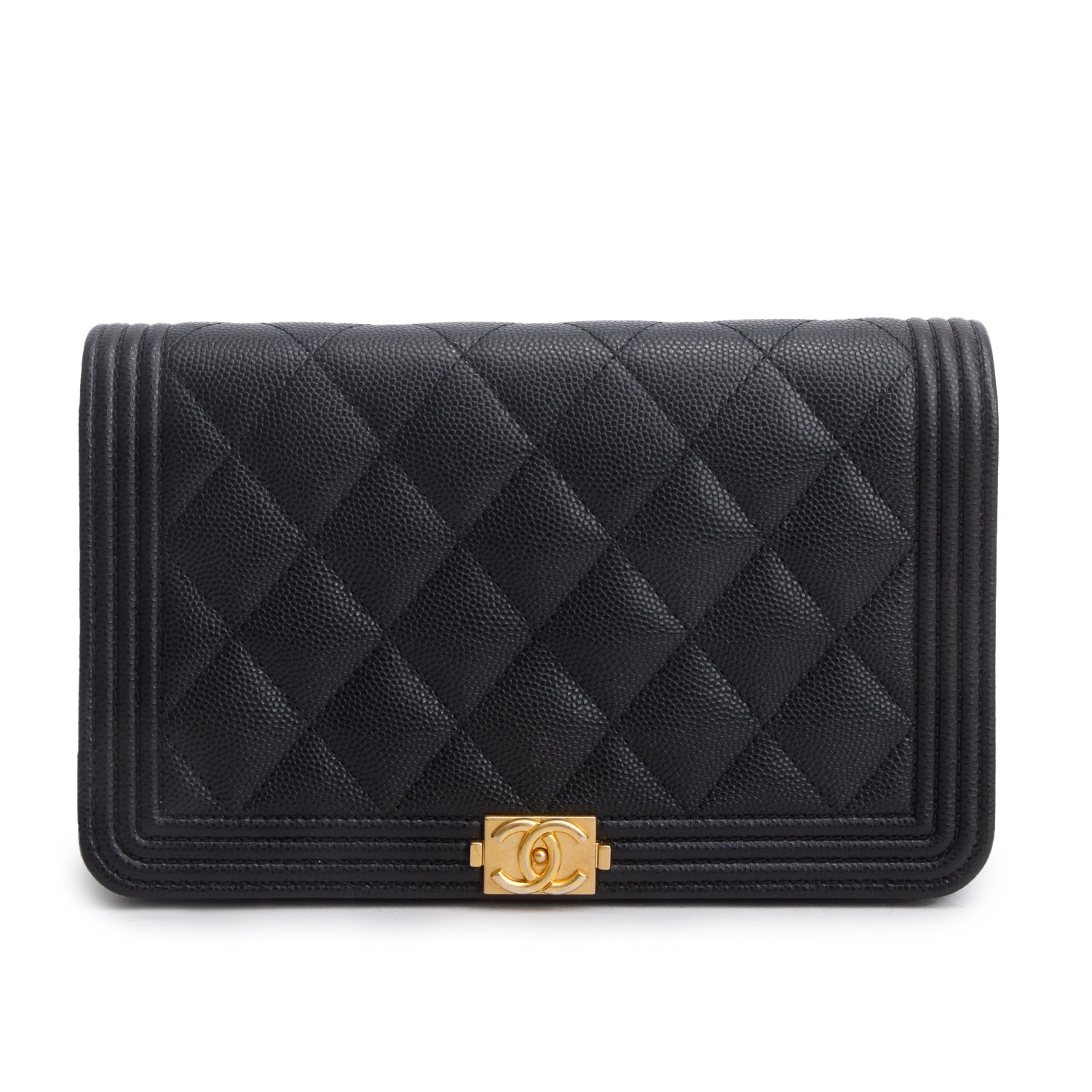 Chanel Black Caviar Quilted Boy Wallet on Chain