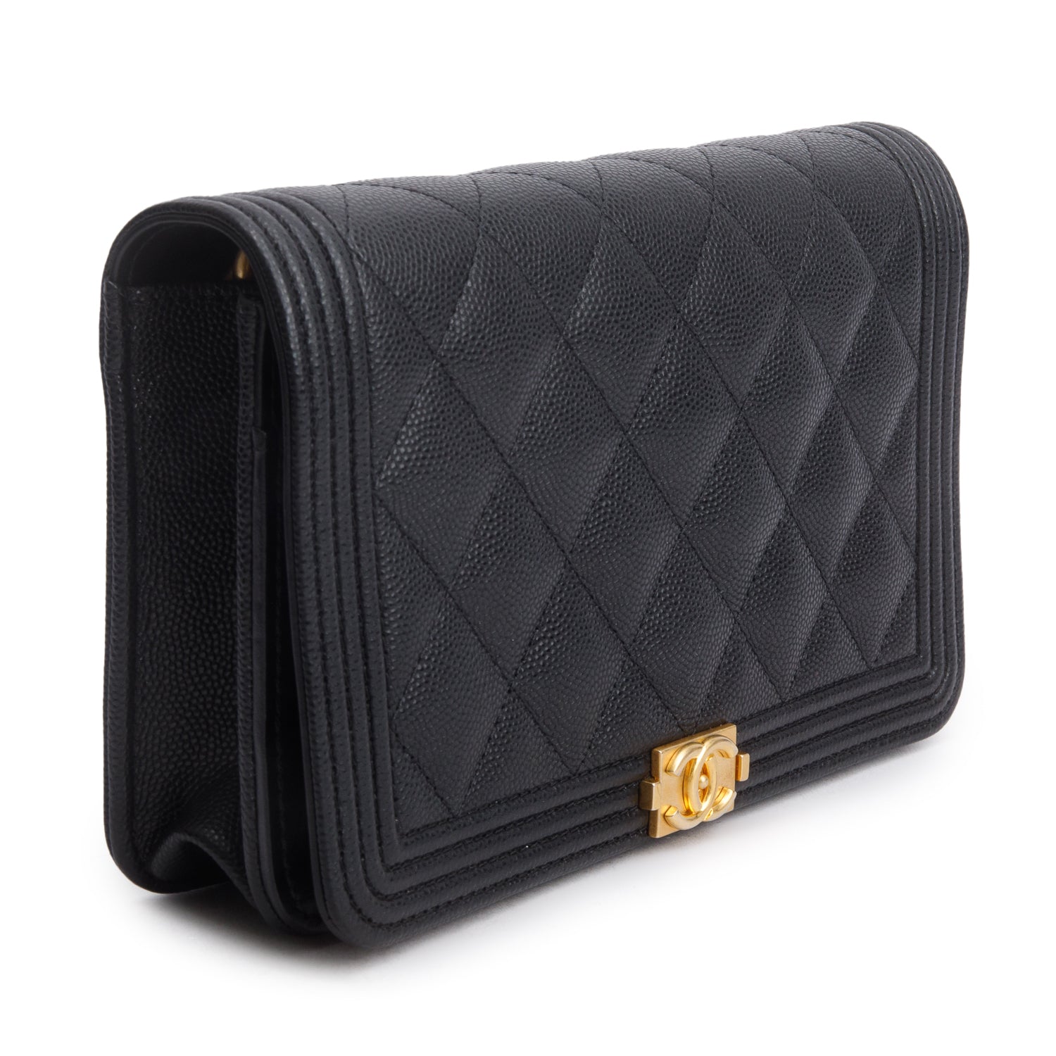 Chanel Black Caviar Quilted Boy Wallet on Chain