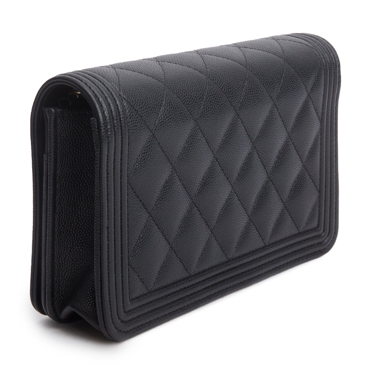 Chanel Black Caviar Quilted Boy Wallet on Chain