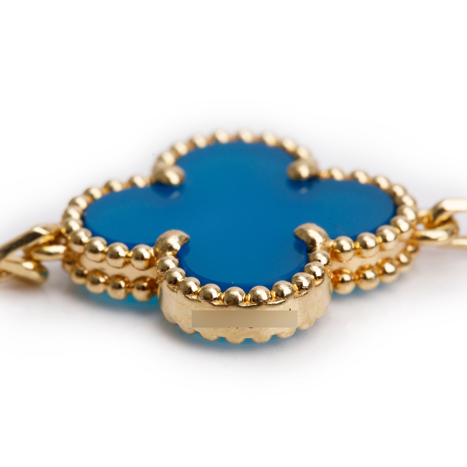 Van Cleef & Arpels 18k Yellow Gold Vintage Alhambra 5 Motif Blue Agate Bracelet w/ Box, Receipt, & Certificate